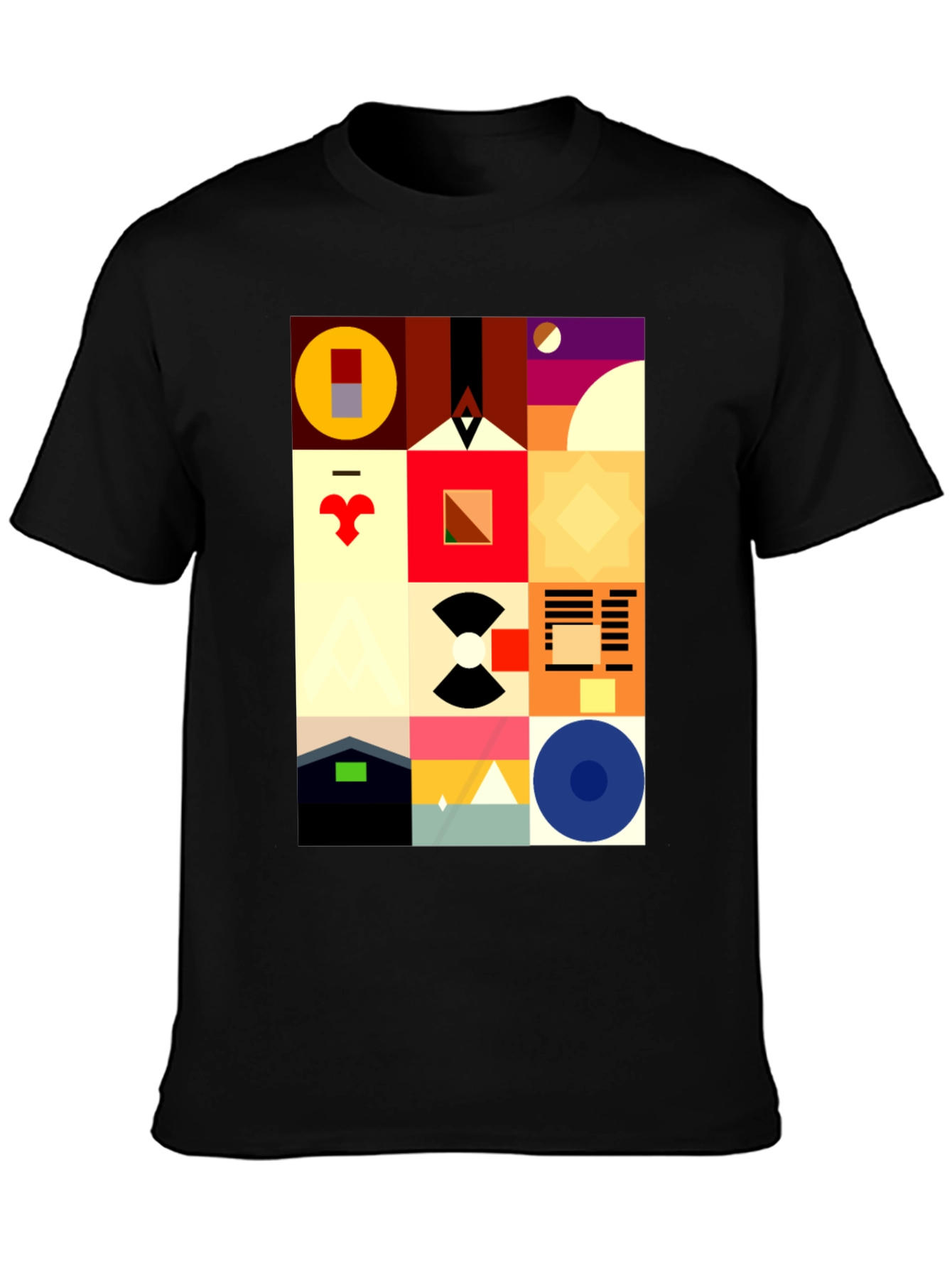 Abstract Geometric Pattern Black Tee