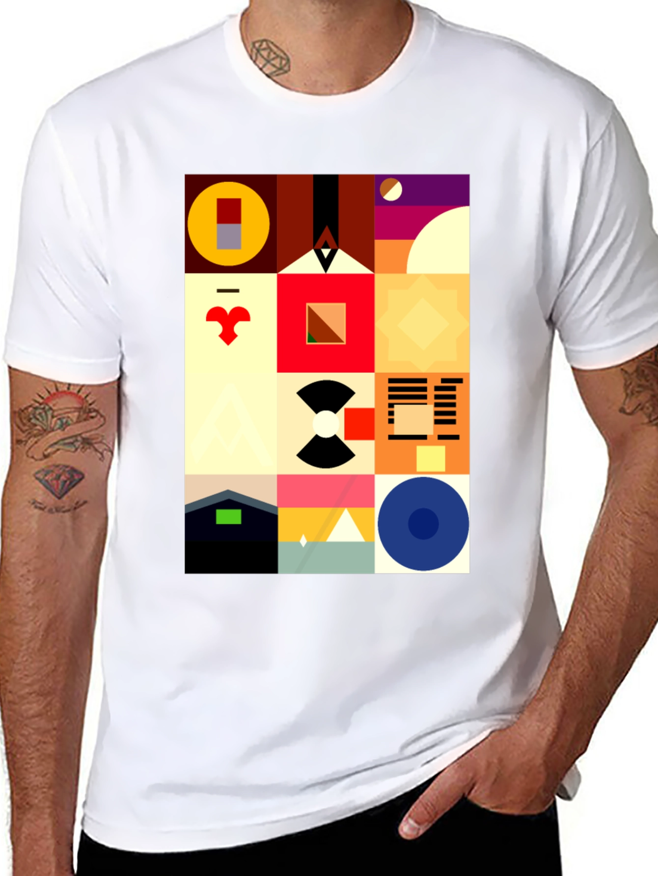 Abstract Geometric Pattern Black Tee