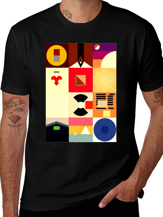 Abstract Geometric Pattern Black Tee