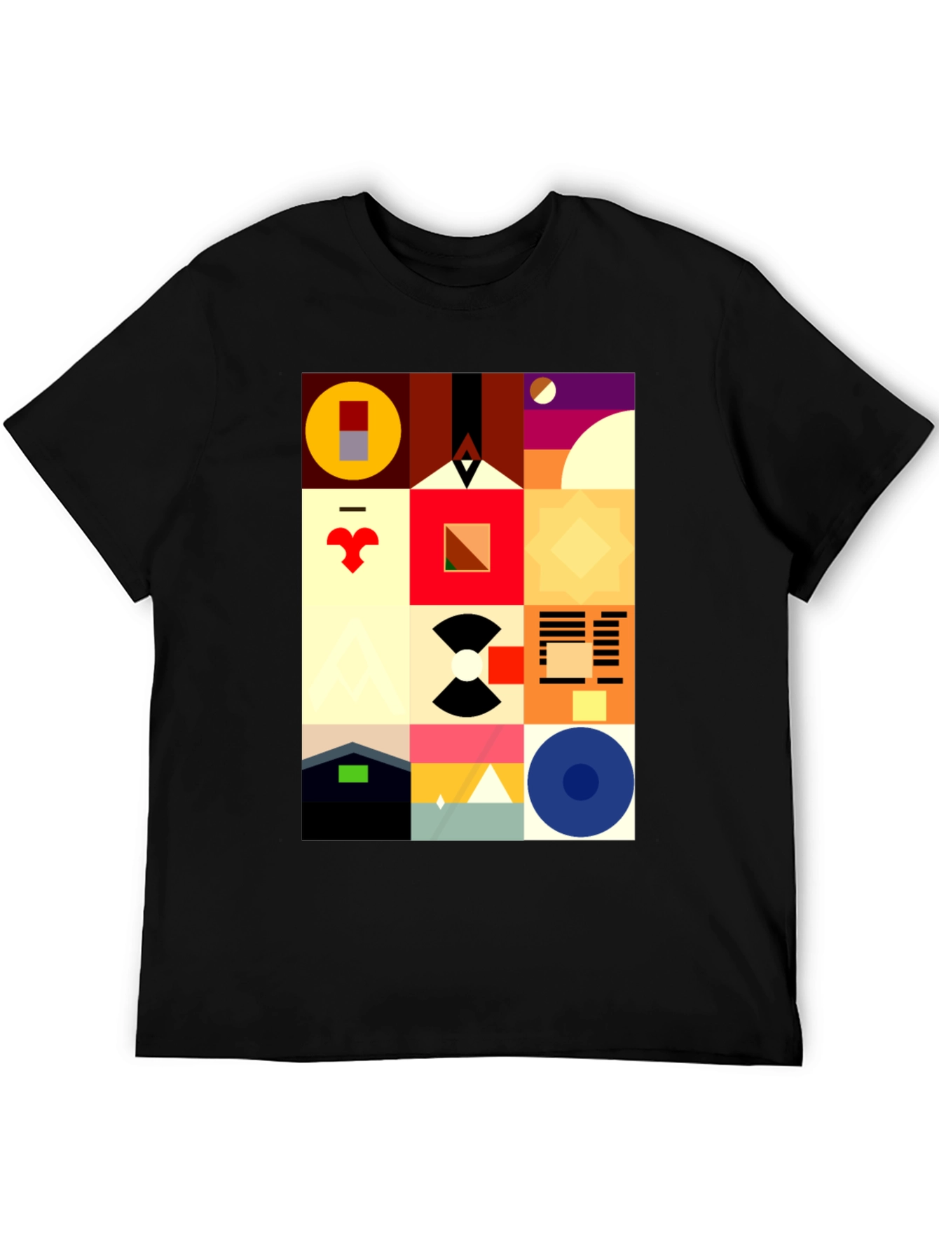 Abstract Geometric Pattern Black Tee