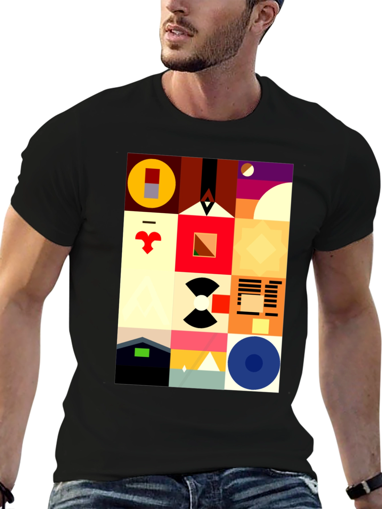 Abstract Geometric Pattern Black Tee