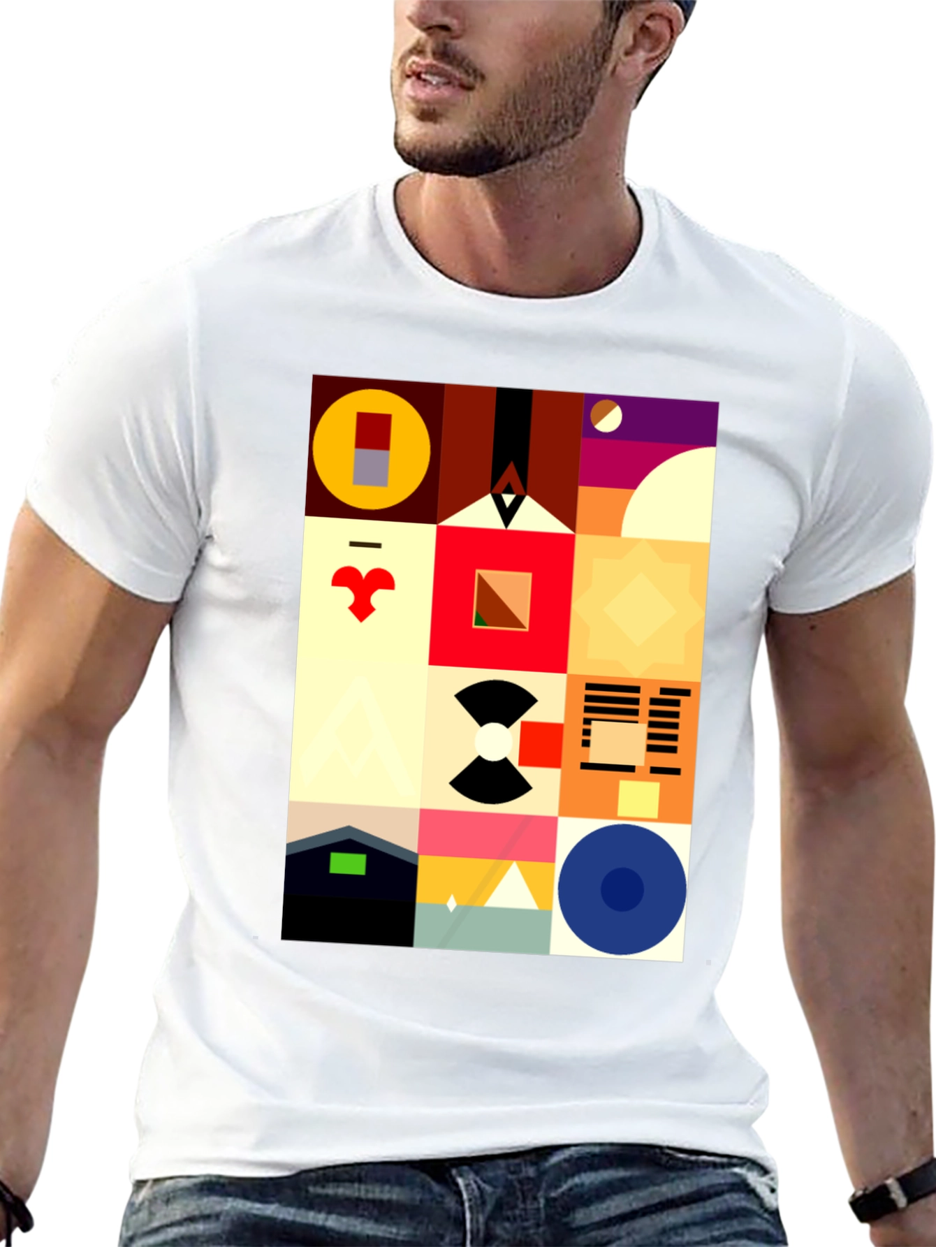 Abstract Geometric Pattern Black Tee