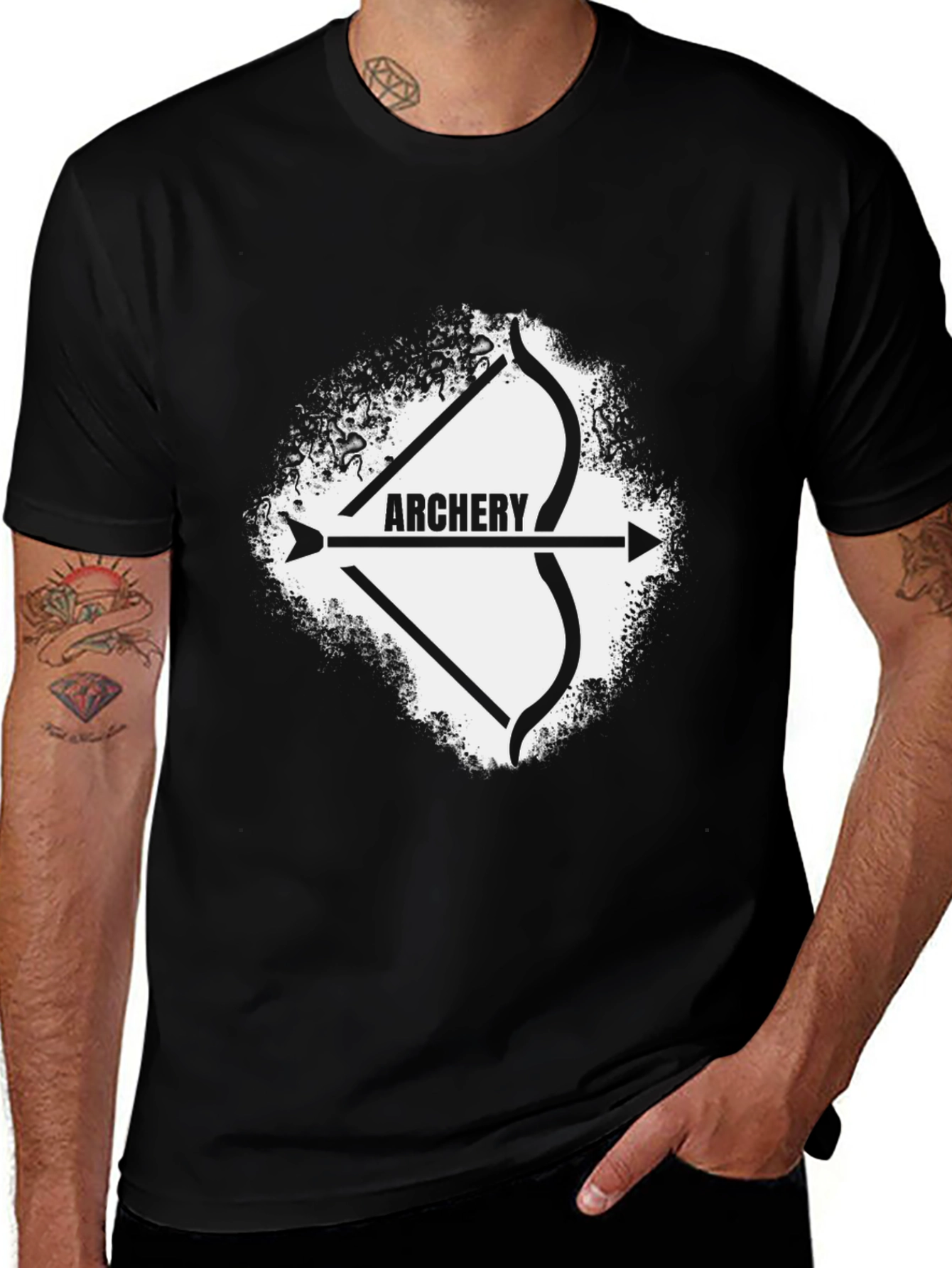 Archery Bow and Arrow Graphic Tee - Black