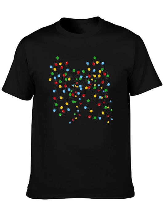 Christmas Lights Bow Black T-Shirt