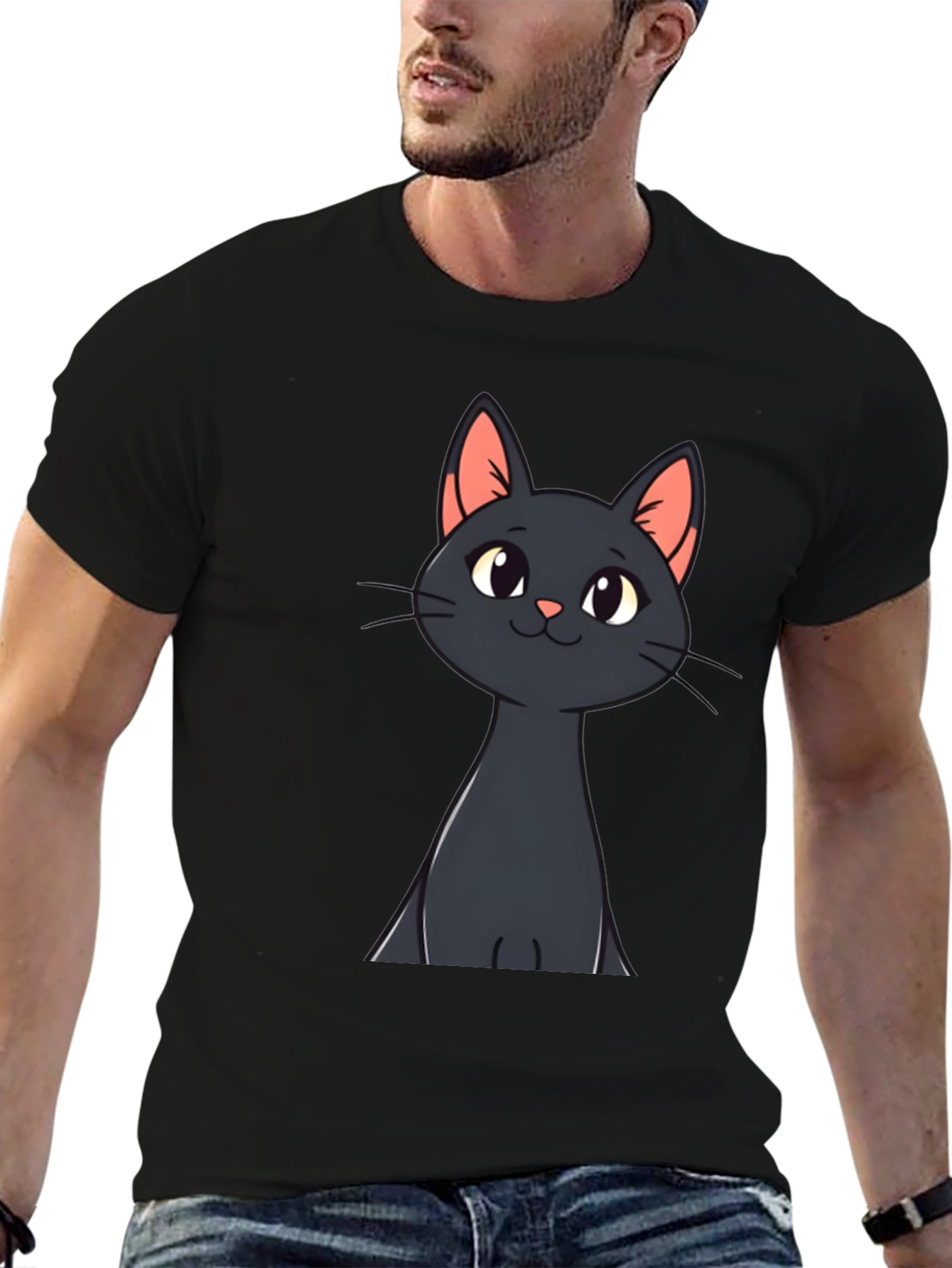 Black Cat Cartoon T-Shirt - Mens