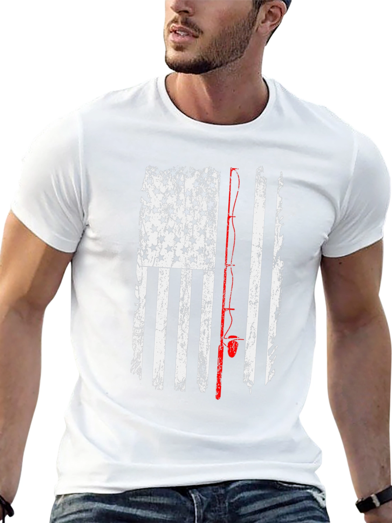 American Flag Fishing Rod T-Shirt - Patriotic Angler Tee