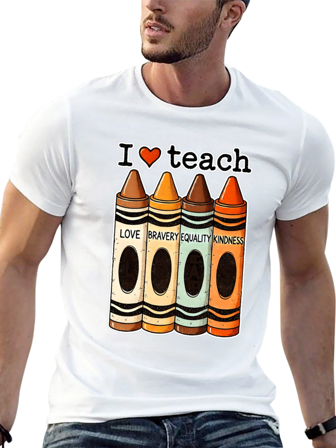 I Heart Teach Crayon Teacher T-Shirt