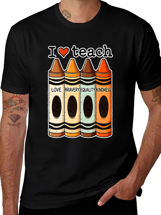 I Heart Teach Crayon Teacher T-Shirt