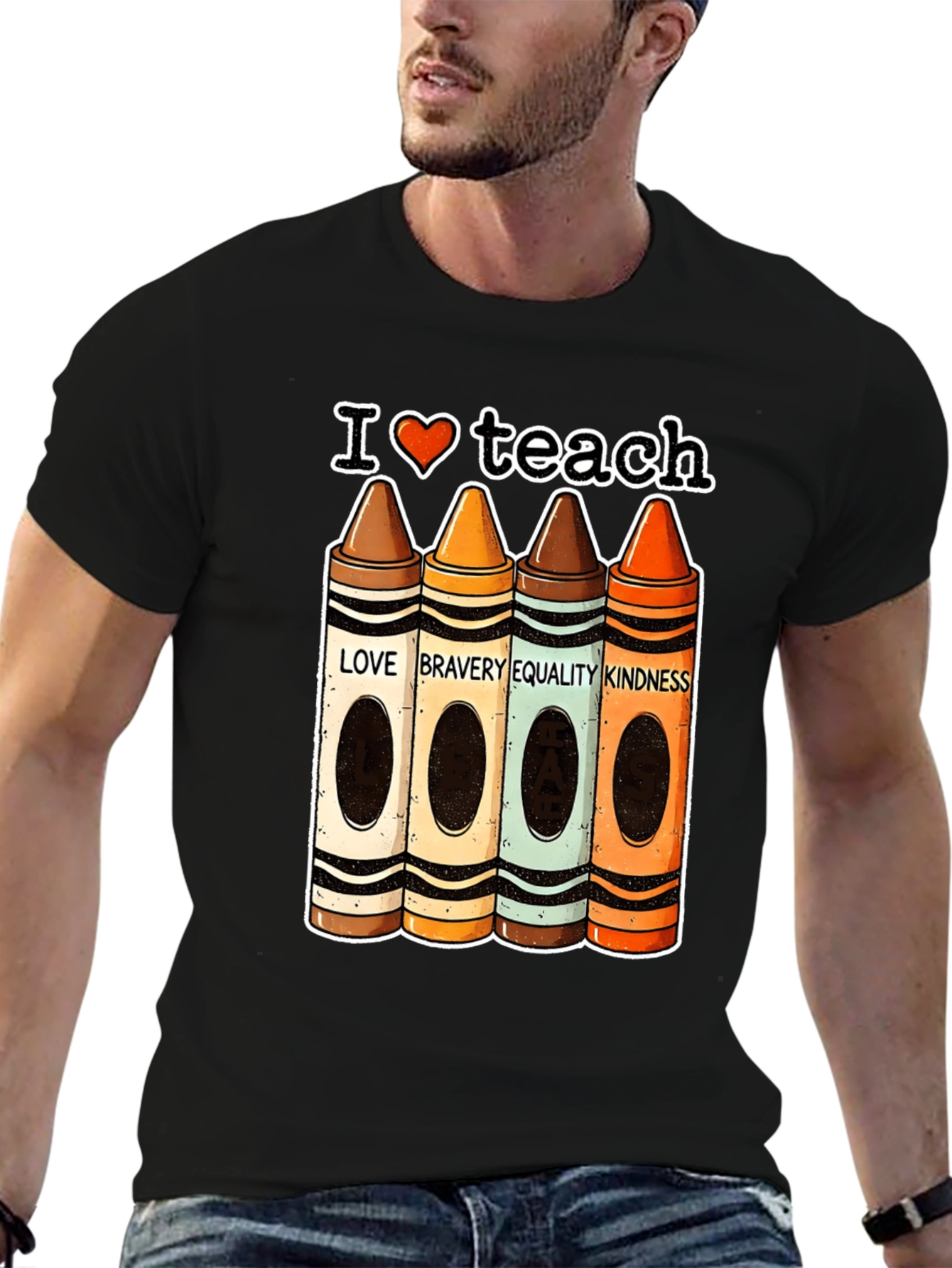 I Heart Teach Crayon Teacher T-Shirt