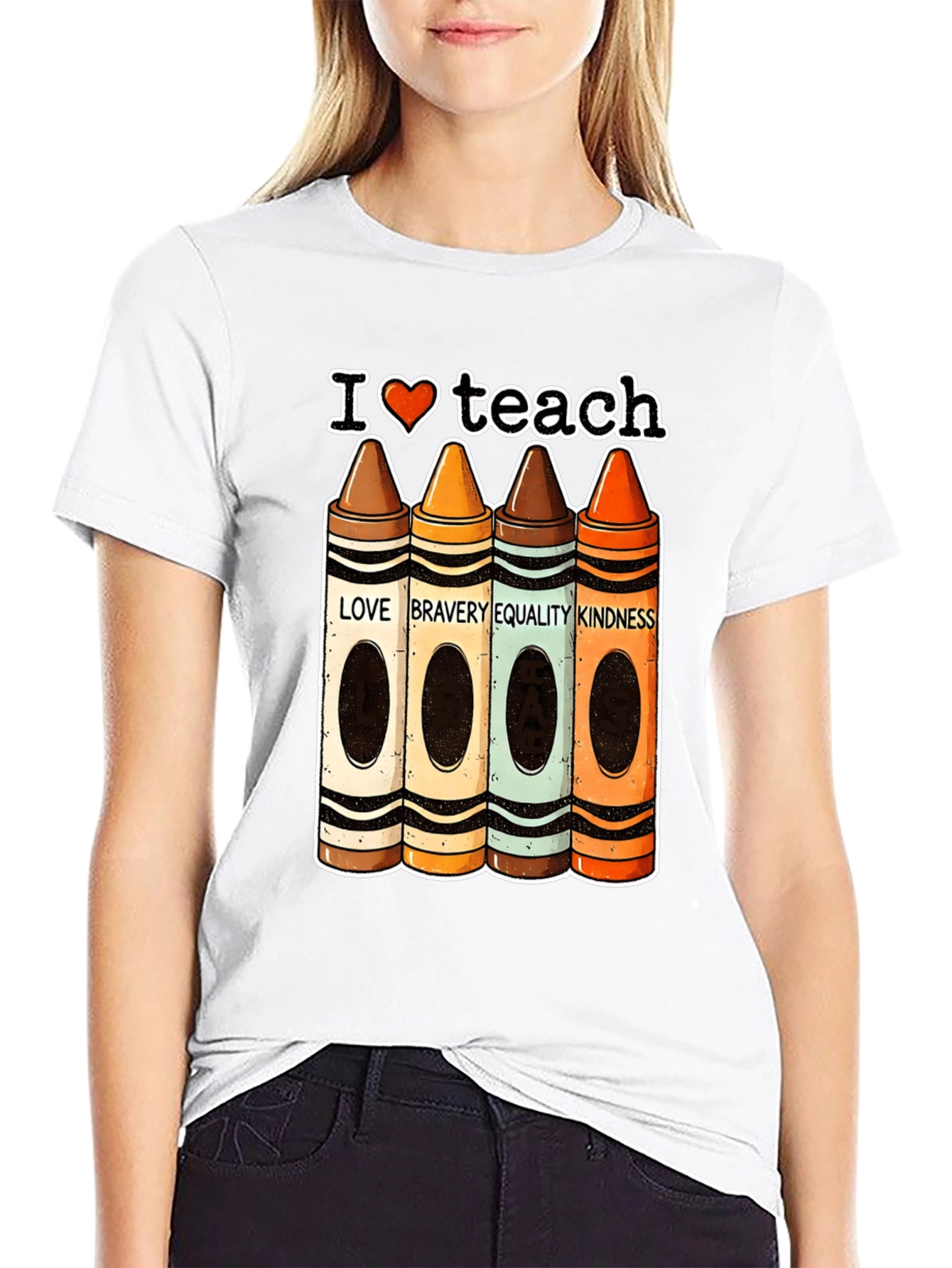 I Heart Teach Crayon Teacher T-Shirt