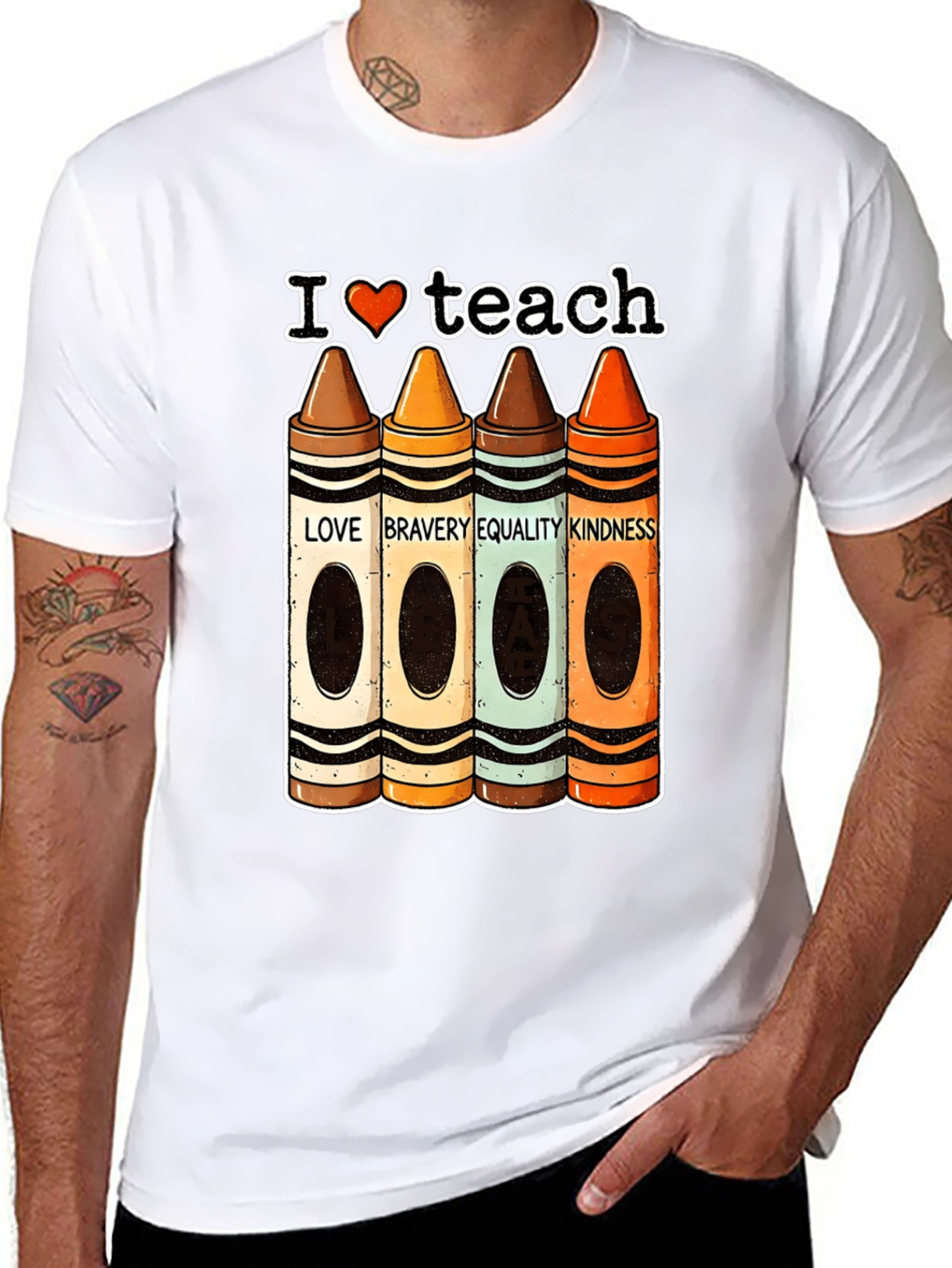 I Heart Teach Crayon Teacher T-Shirt