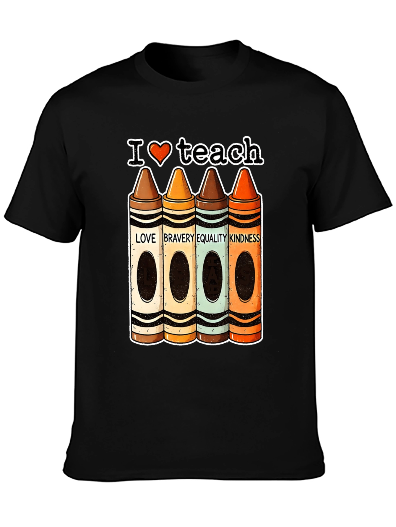 I Heart Teach Crayon Teacher T-Shirt