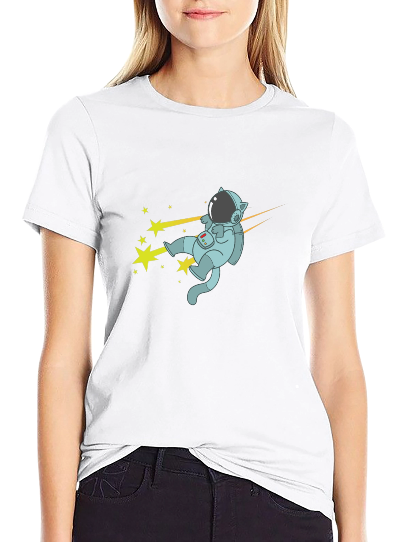 Cat Astronaut T-Shirt - Black Cotton Tee