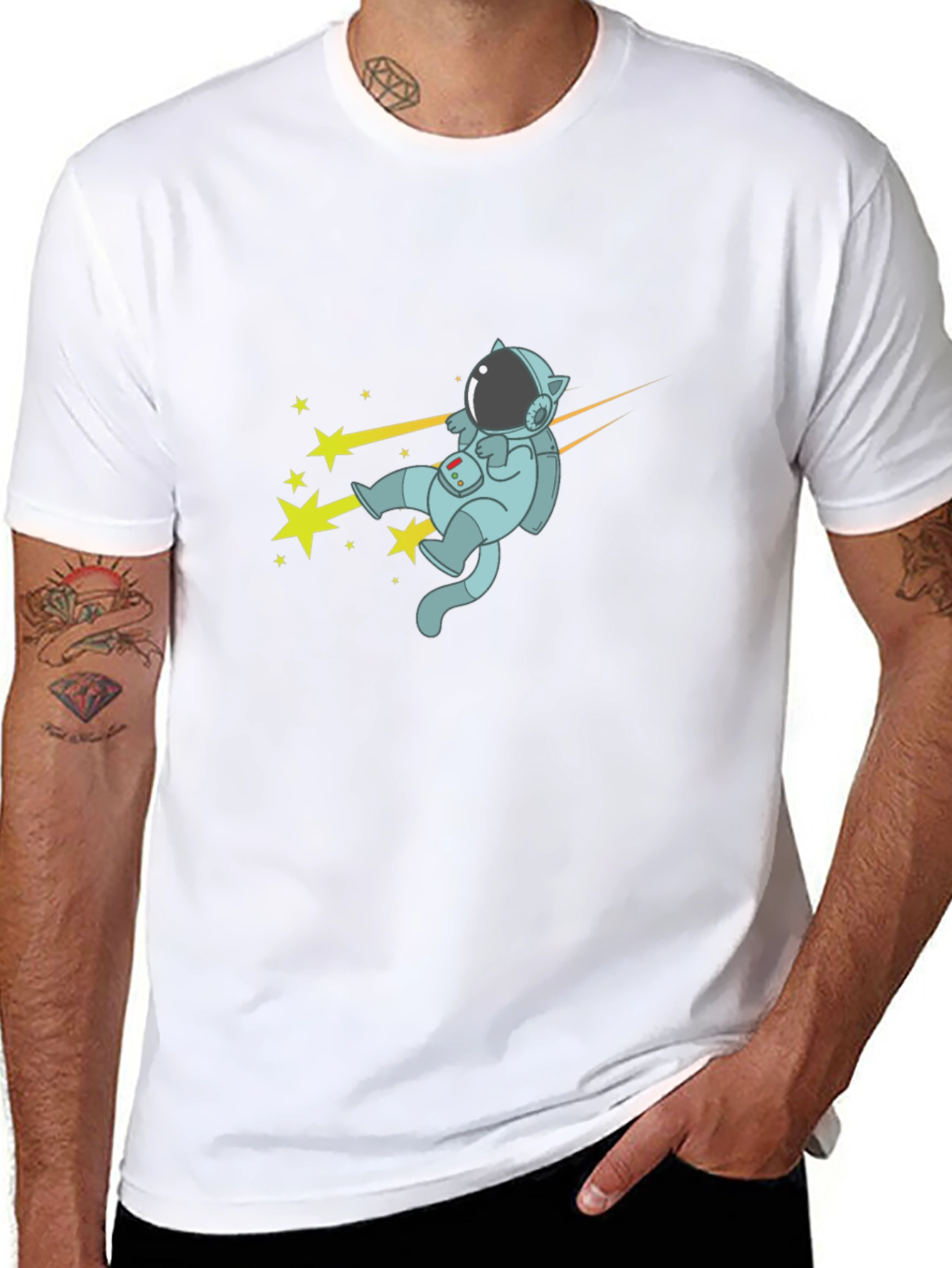 Cat Astronaut T-Shirt - Black Cotton Tee