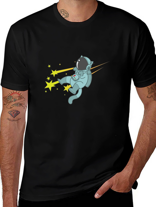 Cat Astronaut T-Shirt - Black Cotton Tee