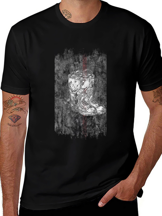 Grunge Boot Graphic Tee - Black Cotton Blend