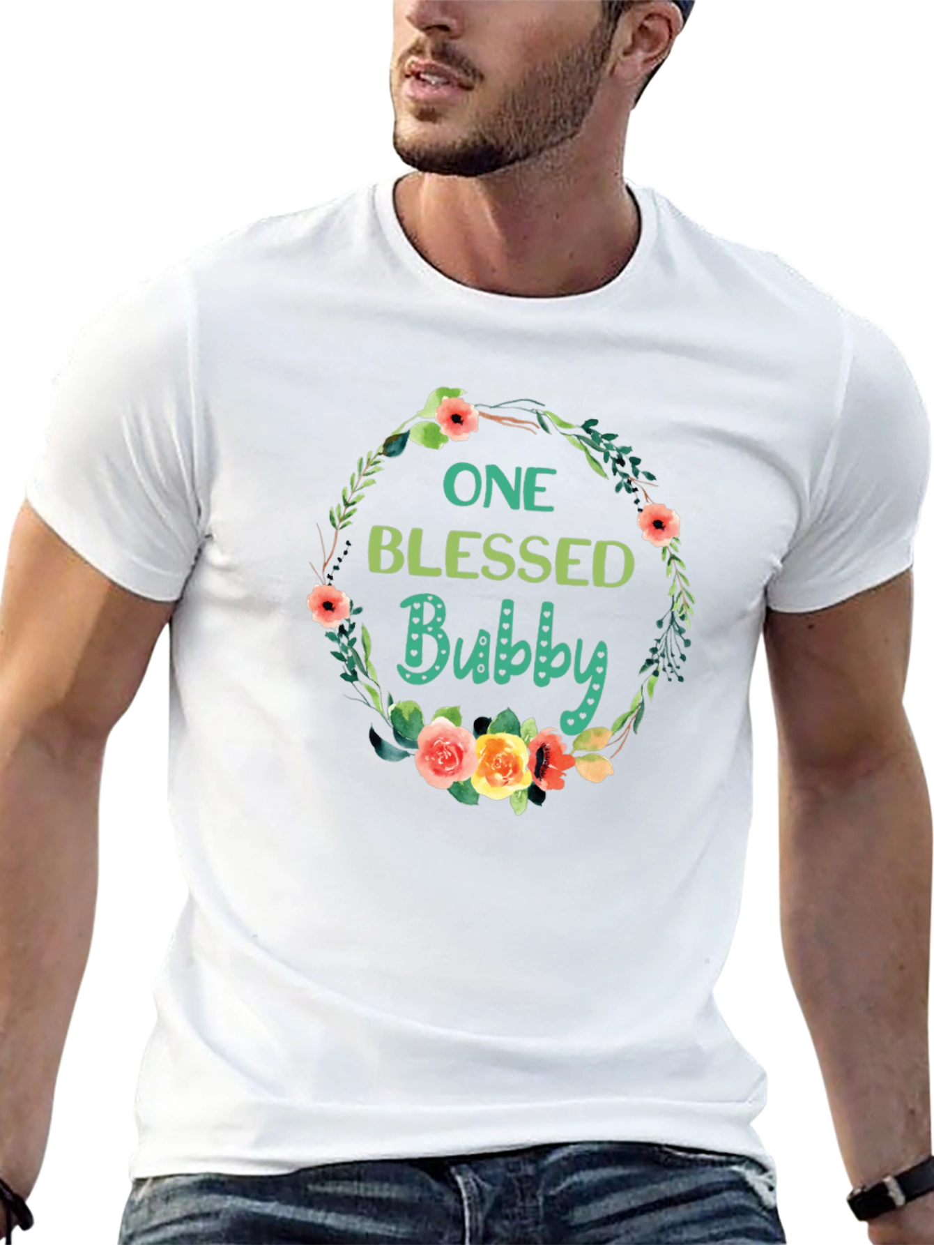One Blessed Bubby T-Shirt - Floral Wreath Design