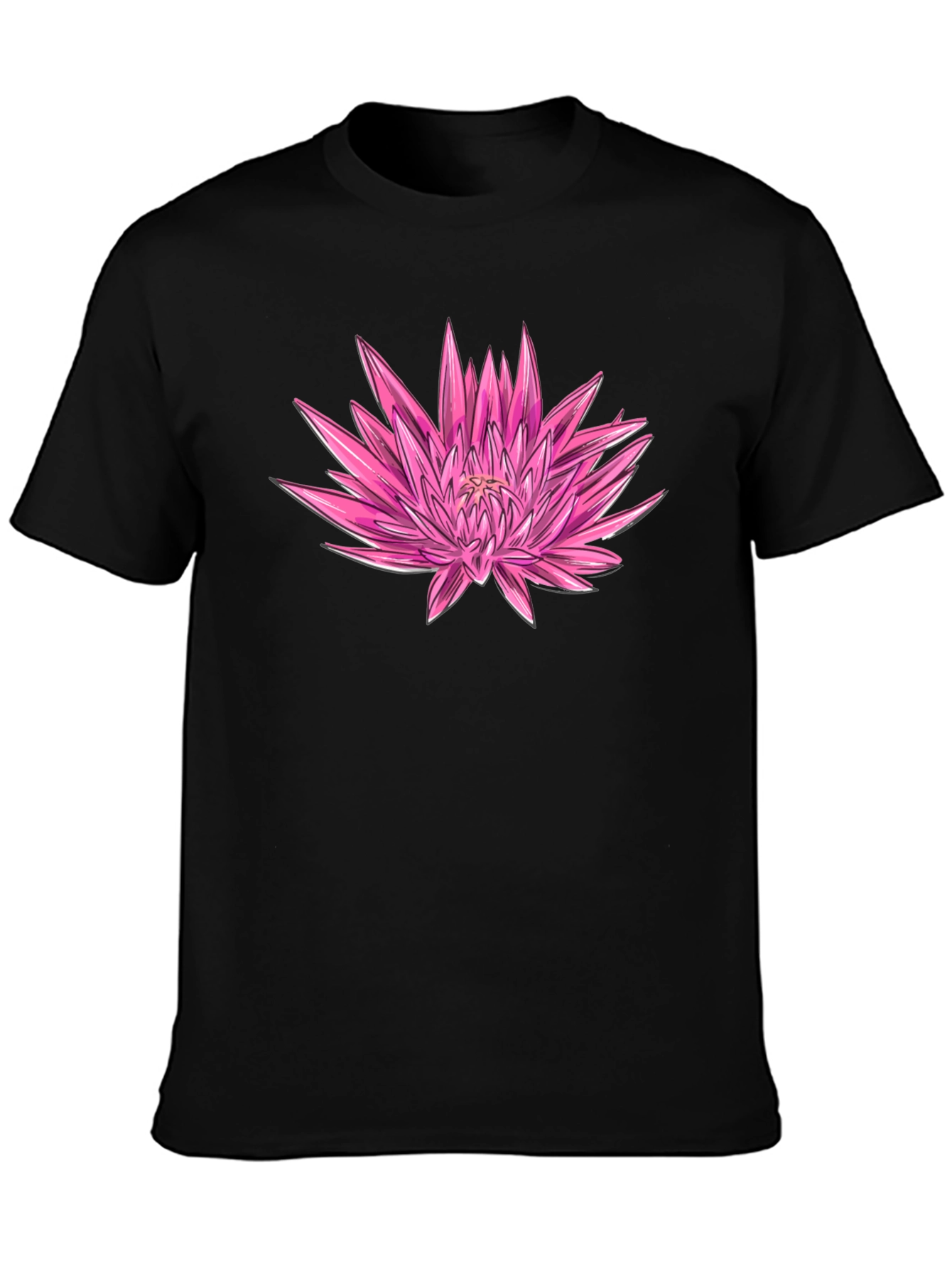 Pink Floral Graphic Black T-Shirt