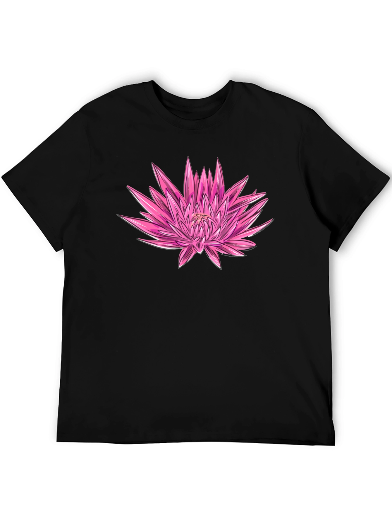 Pink Floral Graphic Black T-Shirt