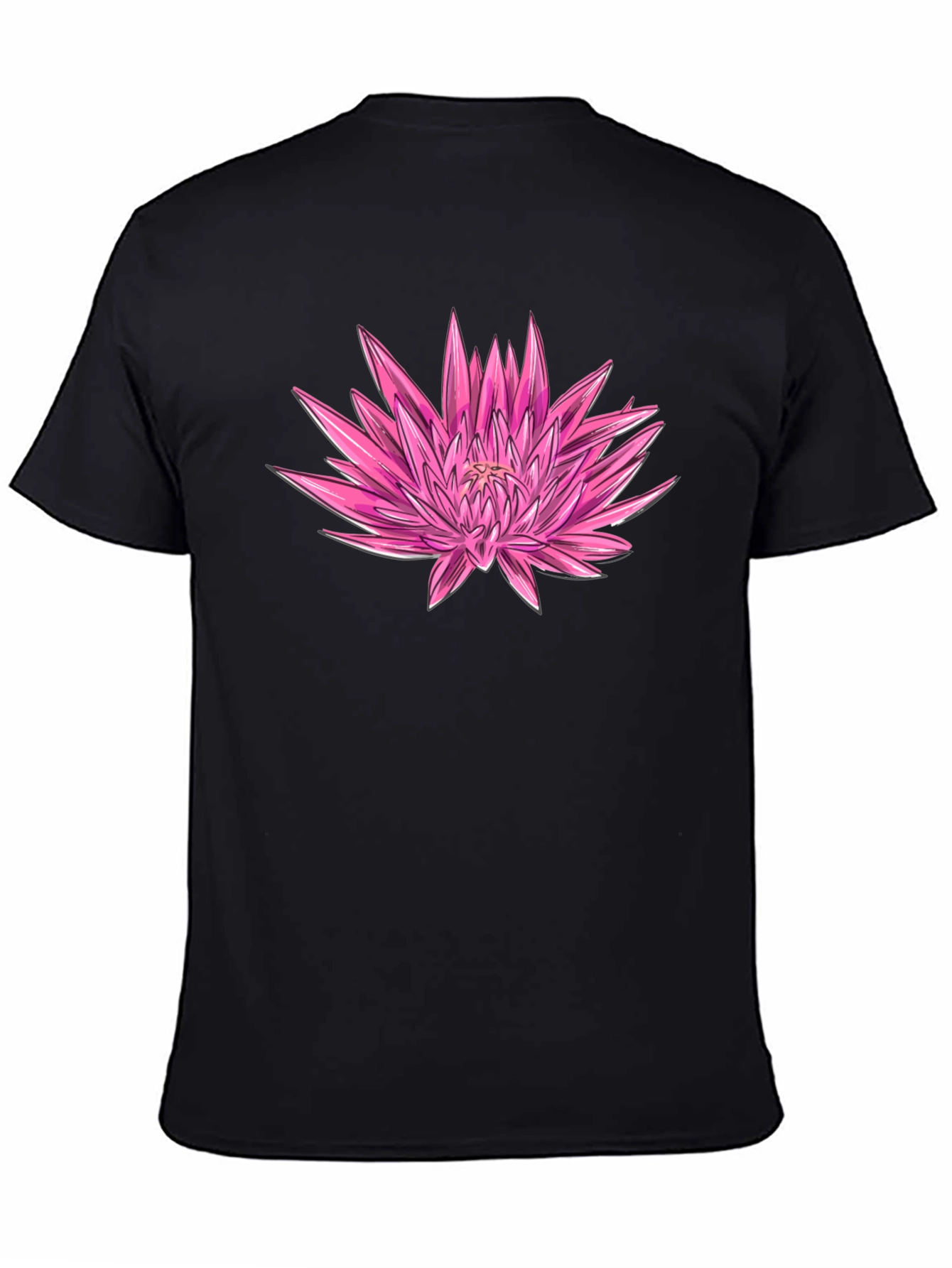 Pink Floral Graphic Black T-Shirt