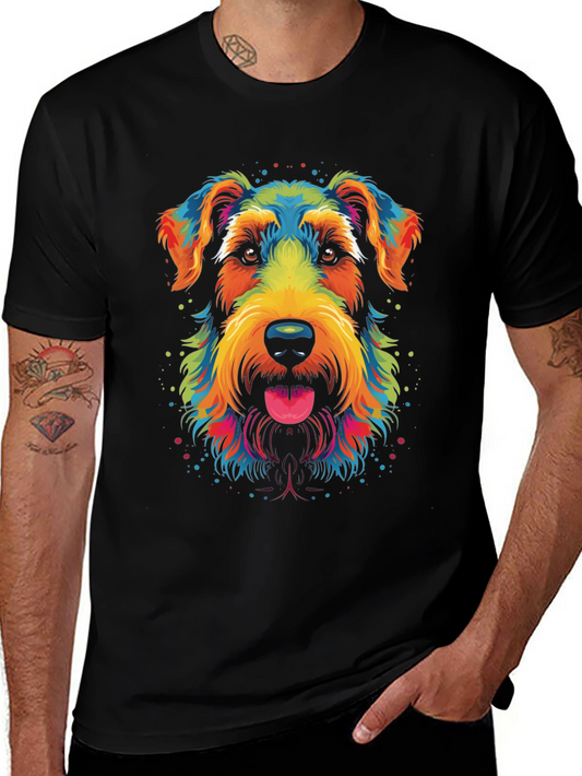 Colorful Dog Graphic Tee - Stylish Mens Black T-Shirt