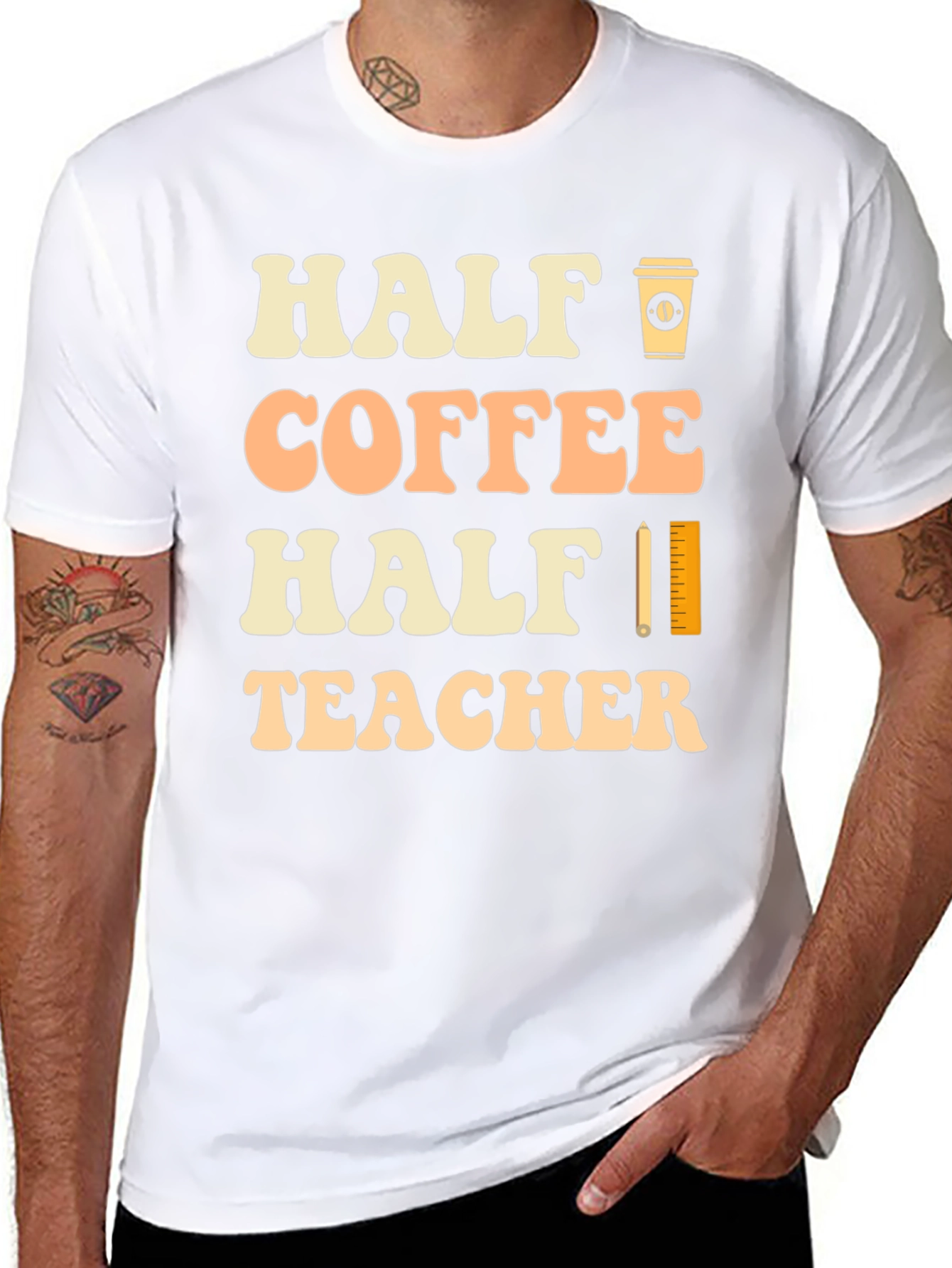 Half Coffee Half Teacher Black Graphic T-Shirt