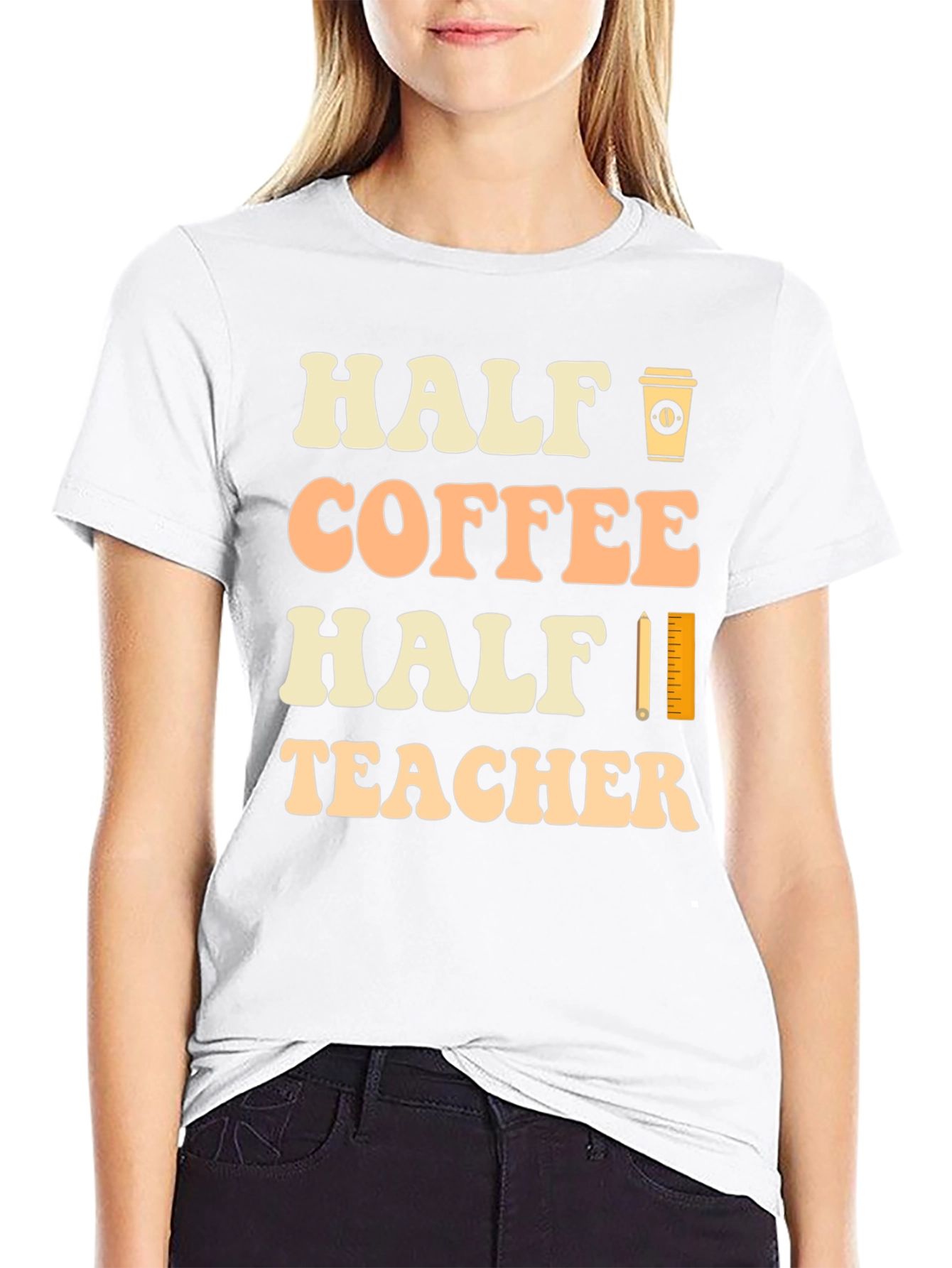 Half Coffee Half Teacher Black Graphic T-Shirt