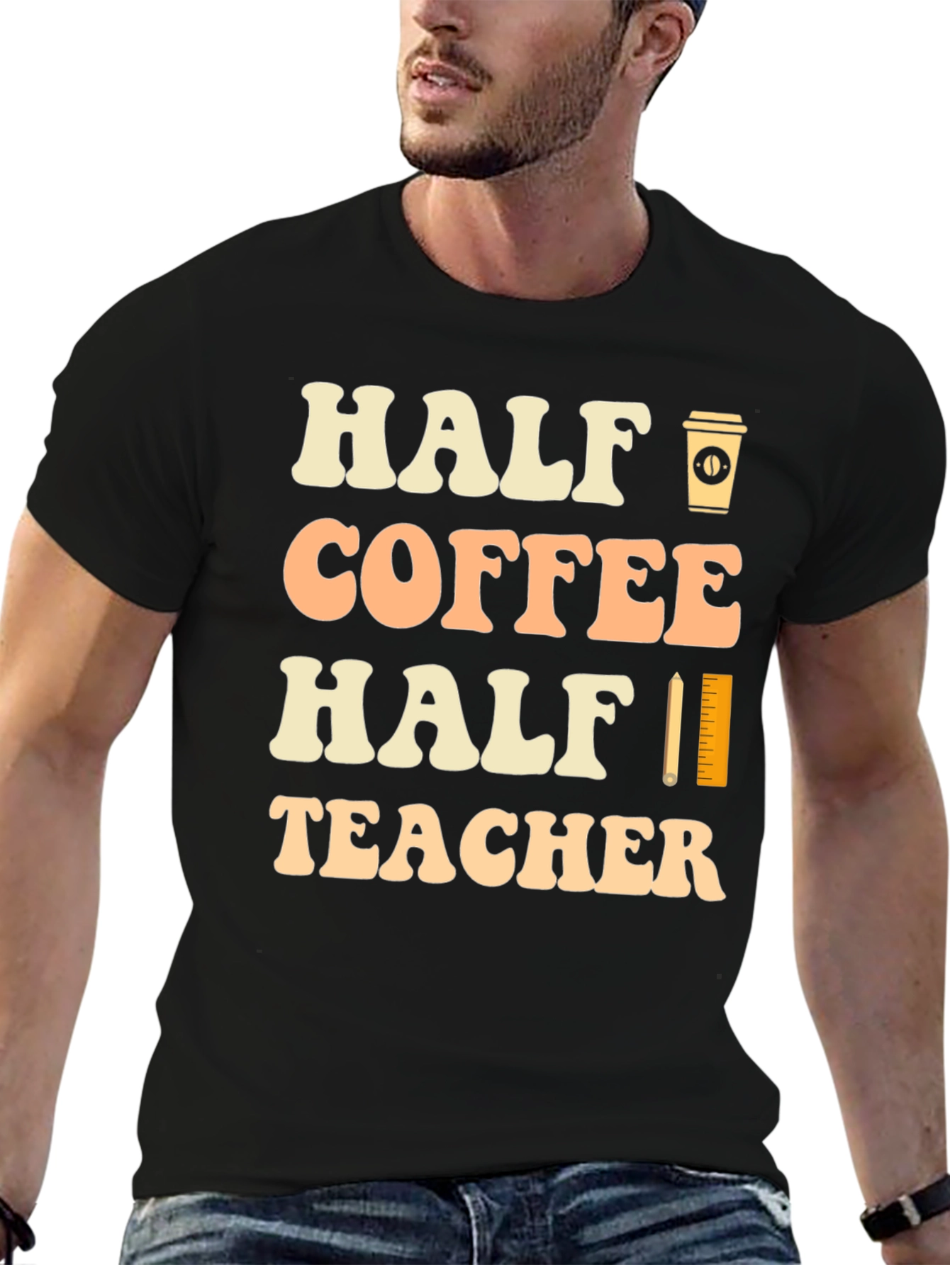 Half Coffee Half Teacher Black Graphic T-Shirt