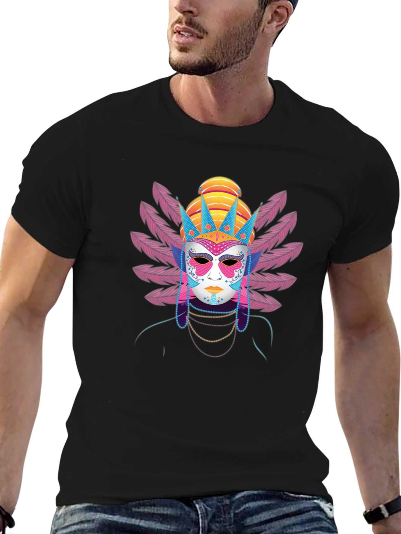 Masked Festival Graphic Tee - Unique Design