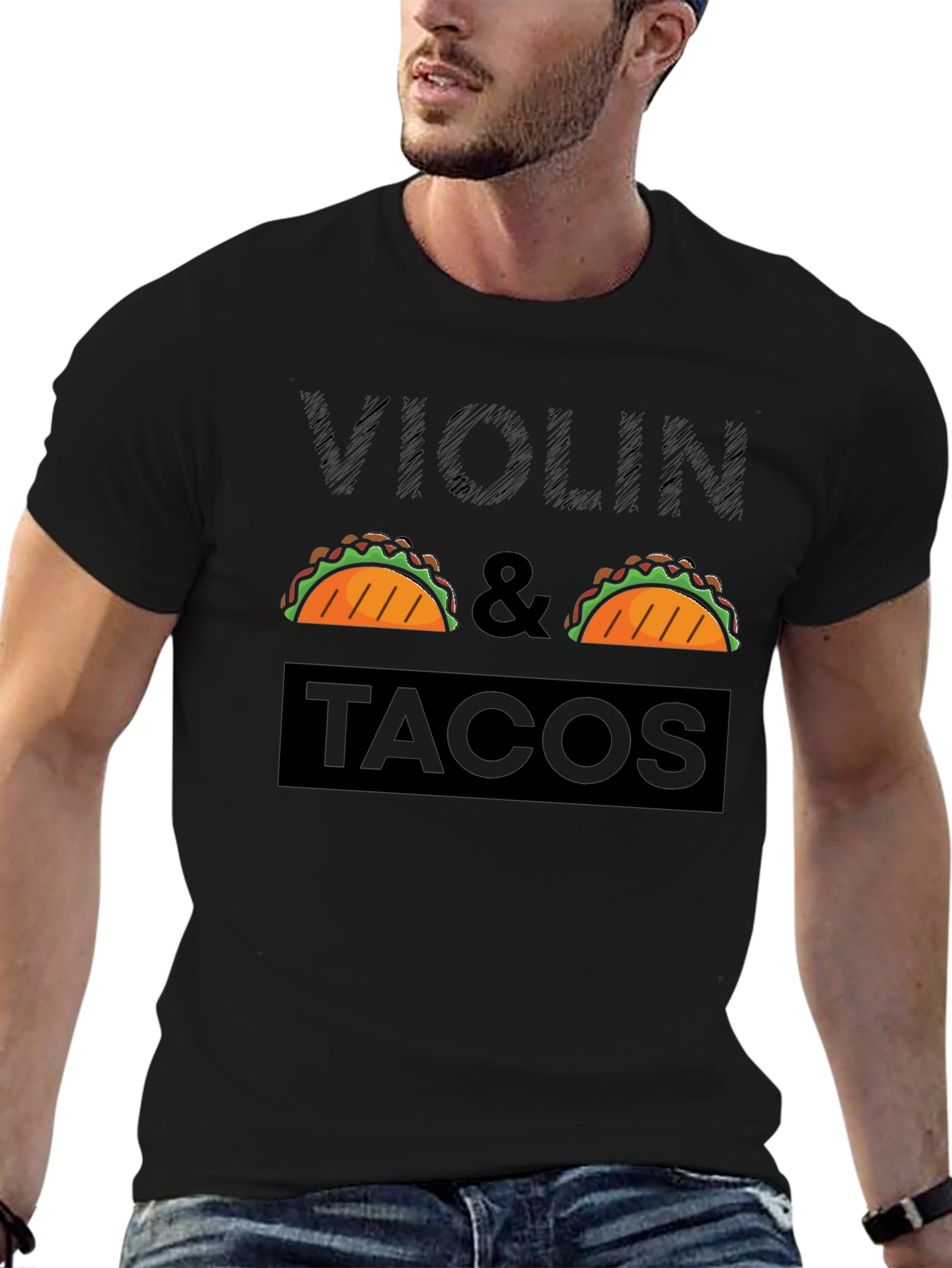 Violin & Tacos Black Graphic Tee
