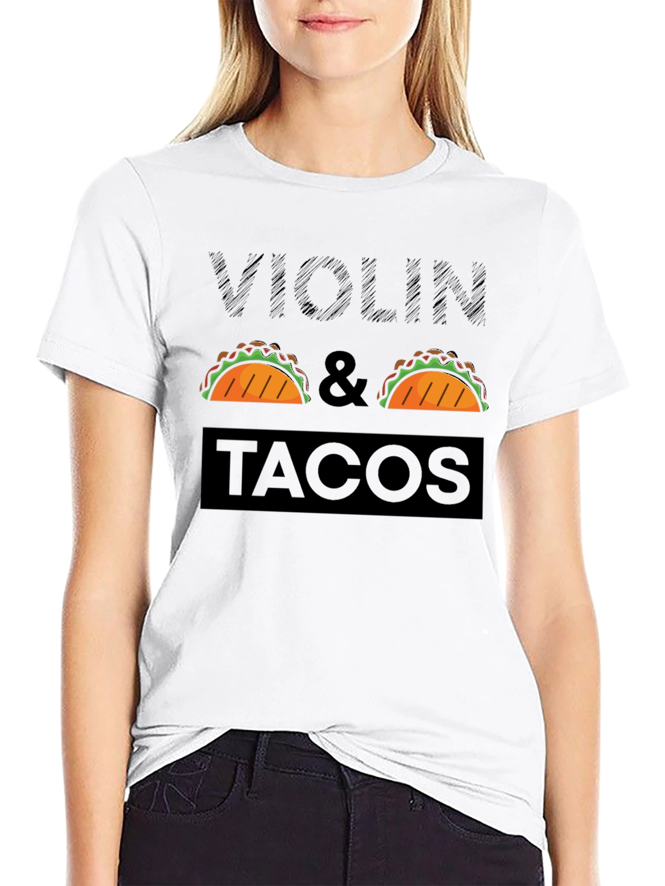 Violin & Tacos Black Graphic Tee