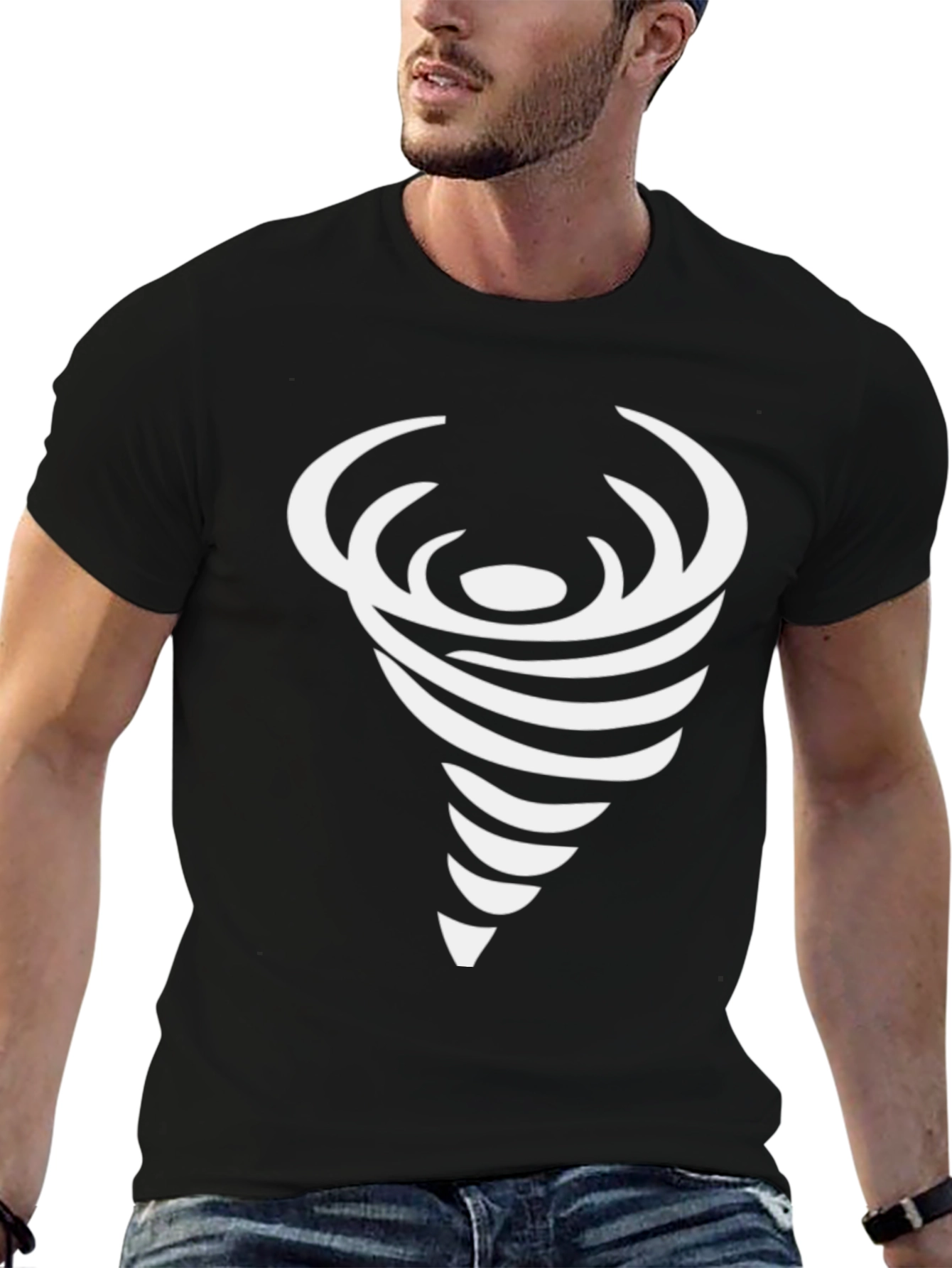 Black T-Shirt with White Vortex Design