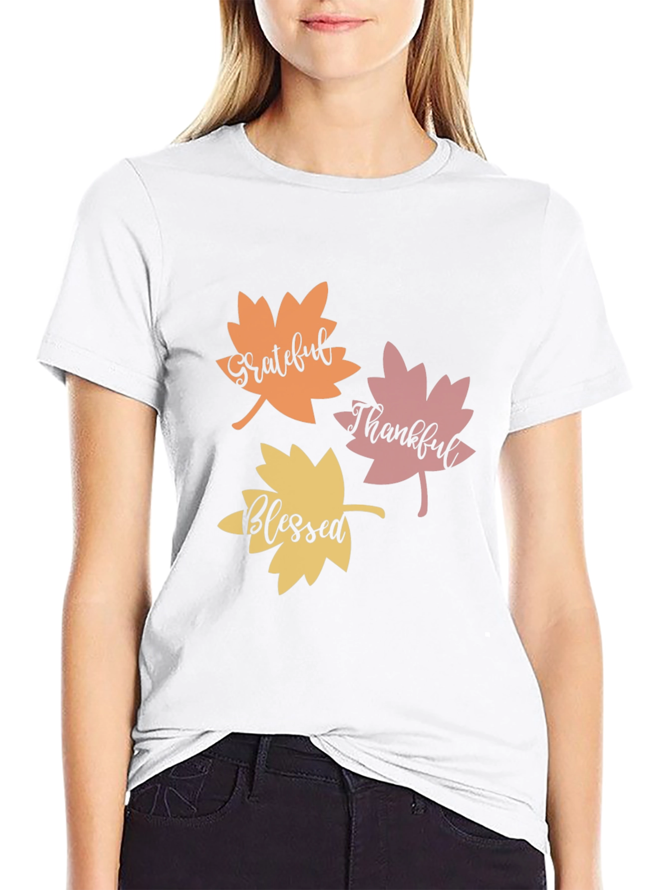 Grateful Thankful Blessed Fall Leaves T-Shirt