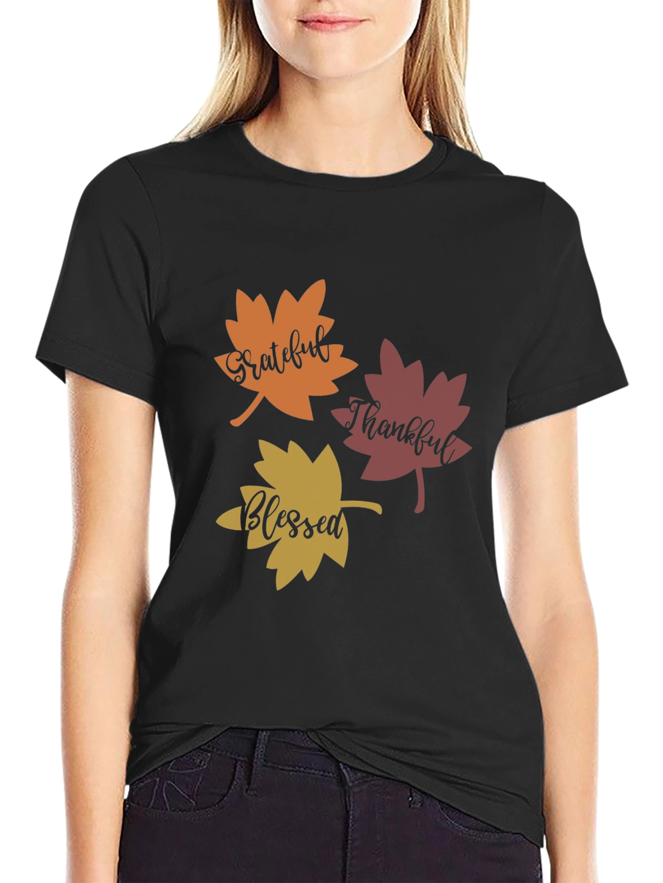 Grateful Thankful Blessed Fall Leaves T-Shirt