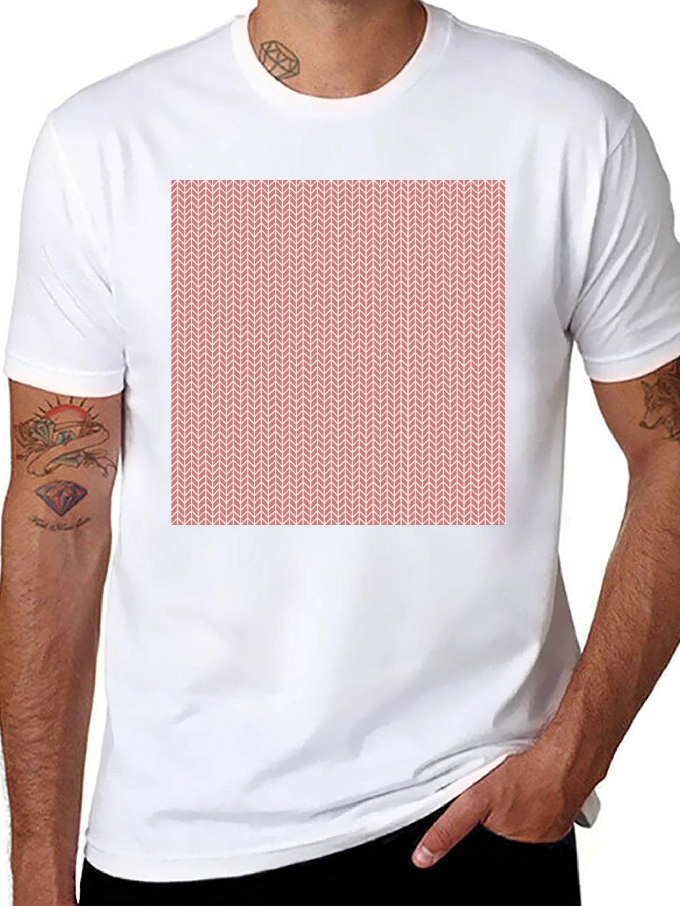 Geometric Knit Pattern Black T-Shirt