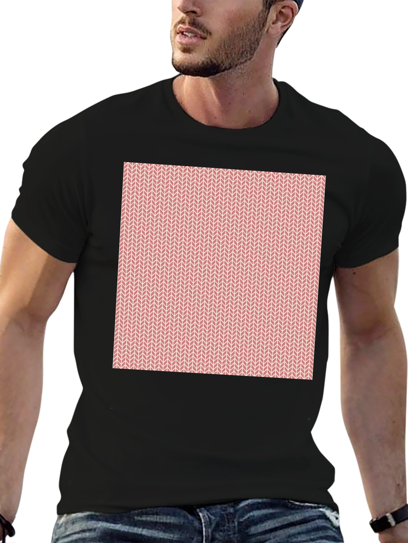 Geometric Knit Pattern Black T-Shirt