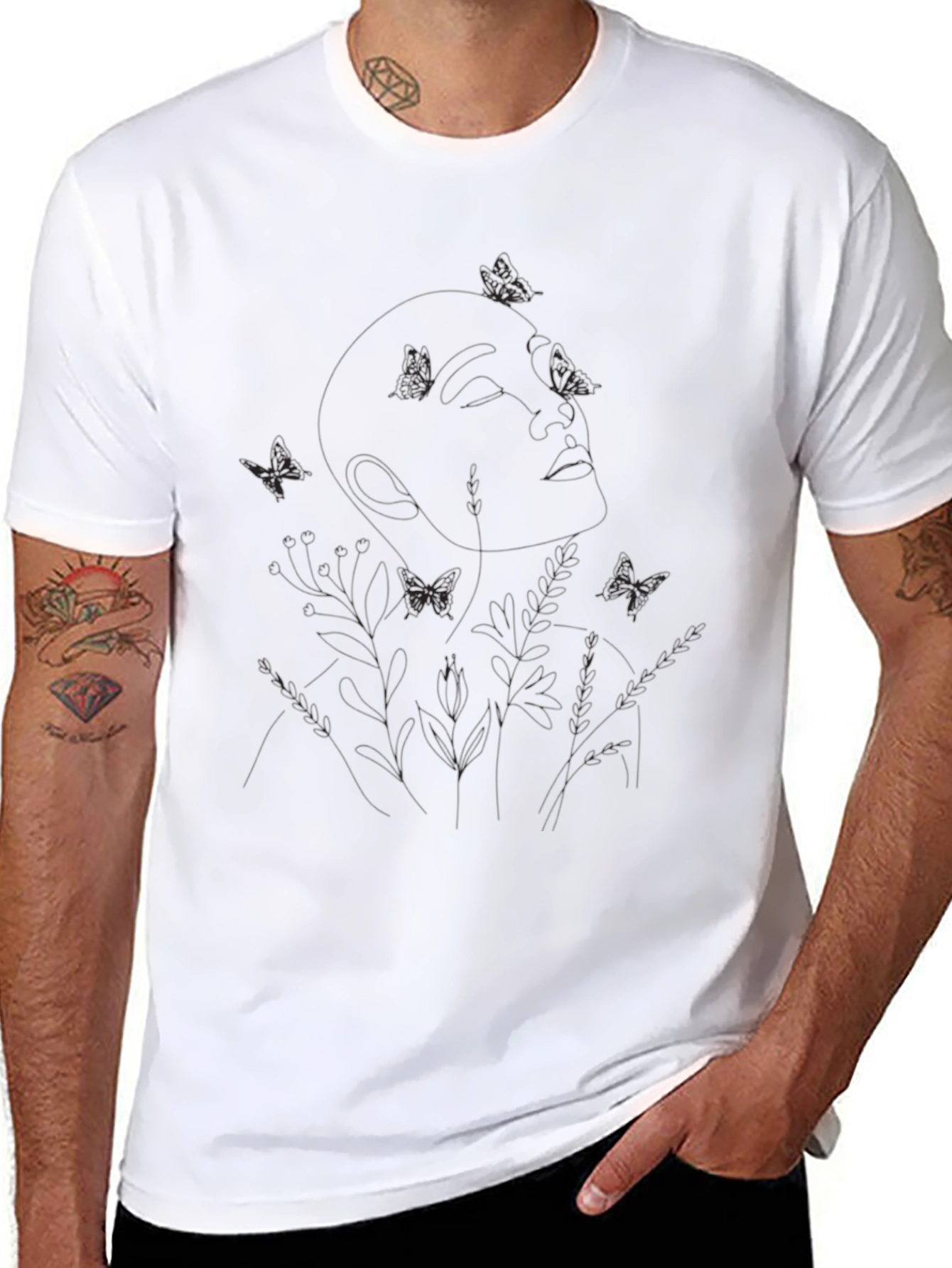 Botanical Woman Line Art Graphic Tee