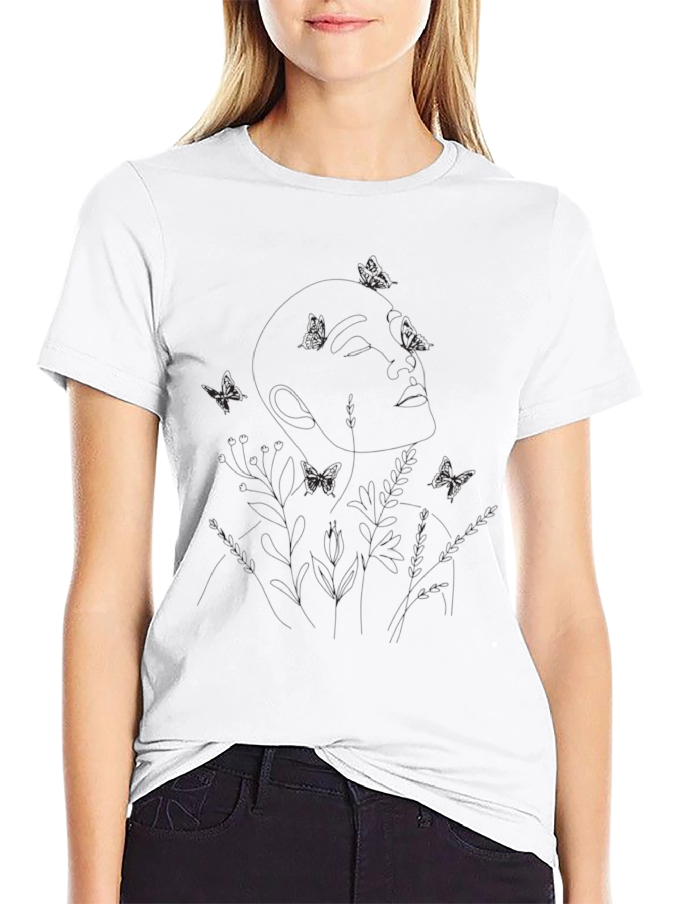 Botanical Woman Line Art Graphic Tee