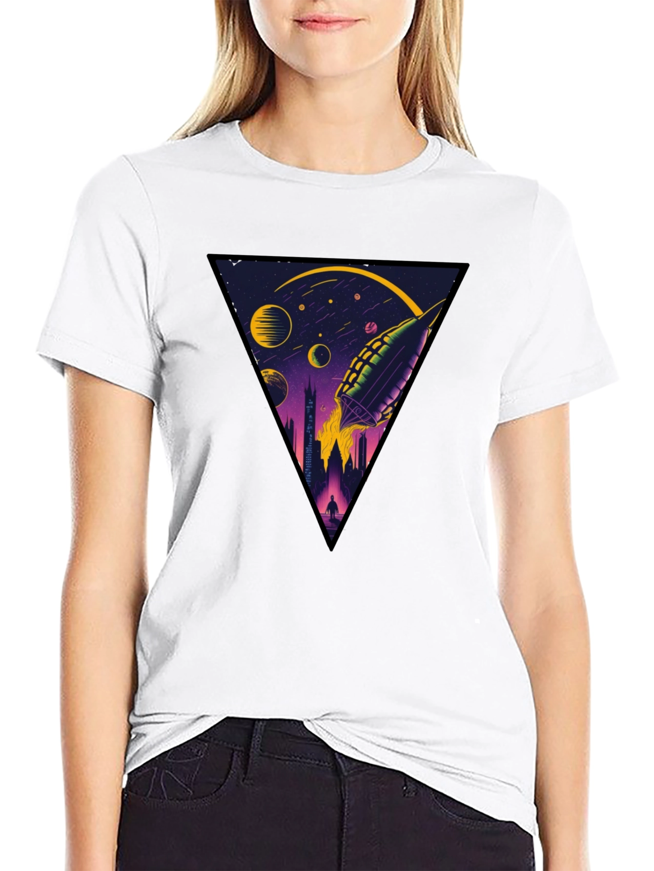 Sci-Fi Rocket Launch Graphic T-Shirt