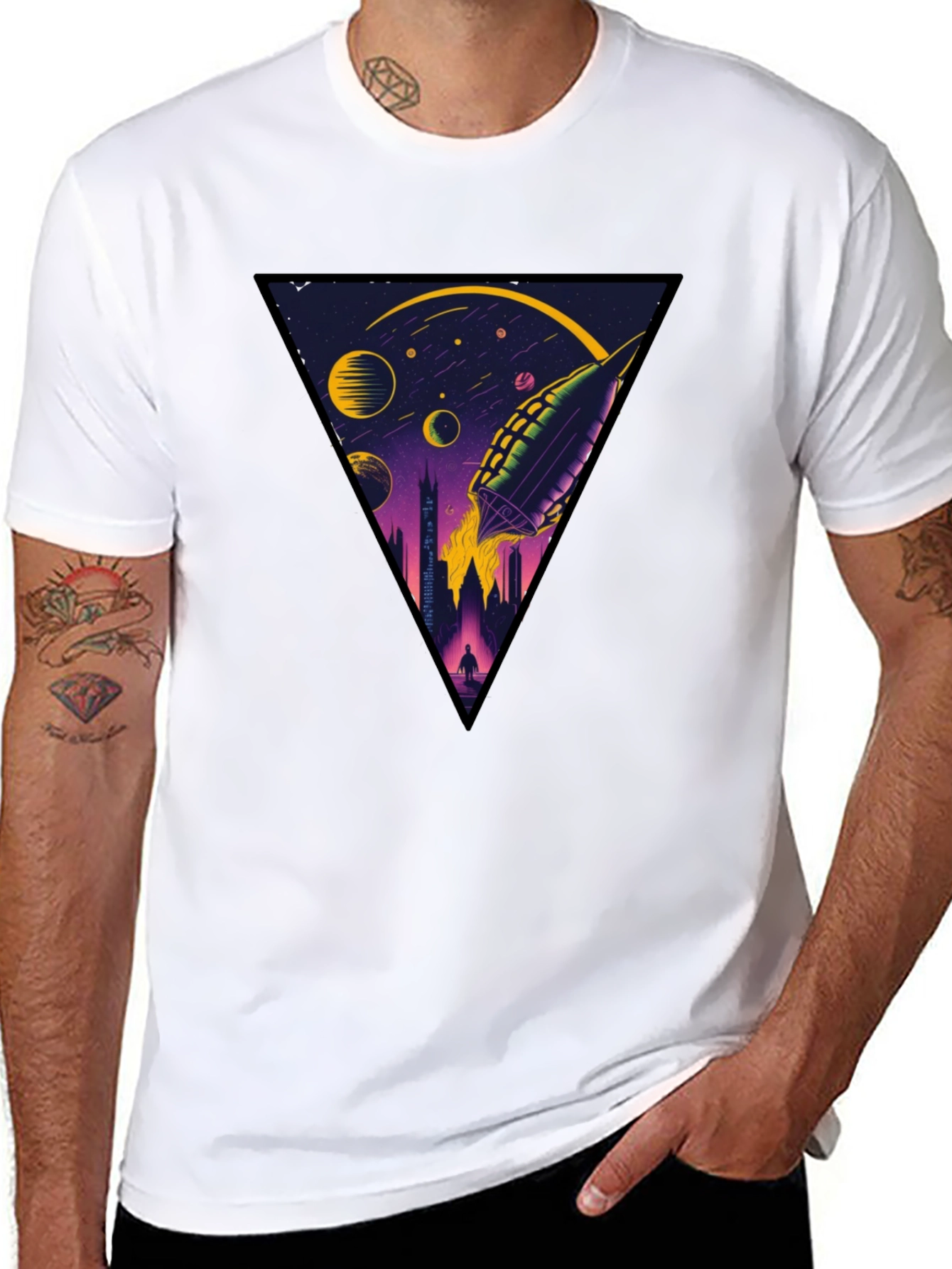 Sci-Fi Rocket Launch Graphic T-Shirt