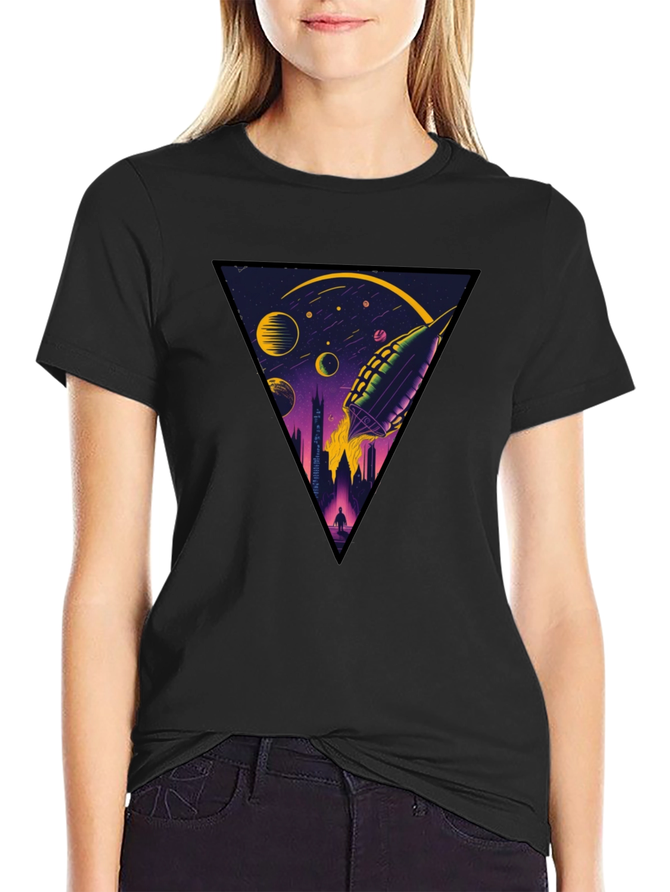 Sci-Fi Rocket Launch Graphic T-Shirt