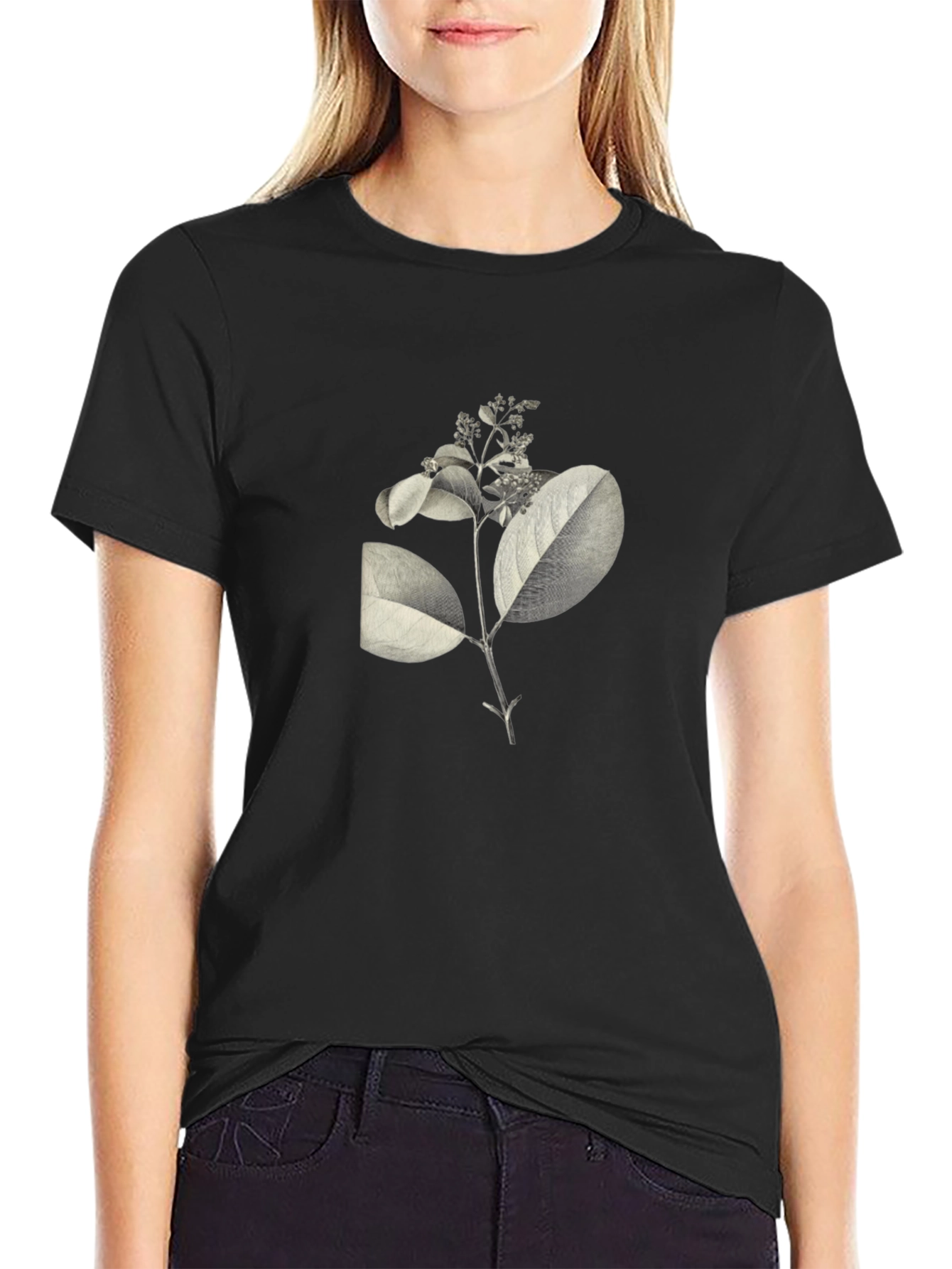 Botanical Print Black T-Shirt