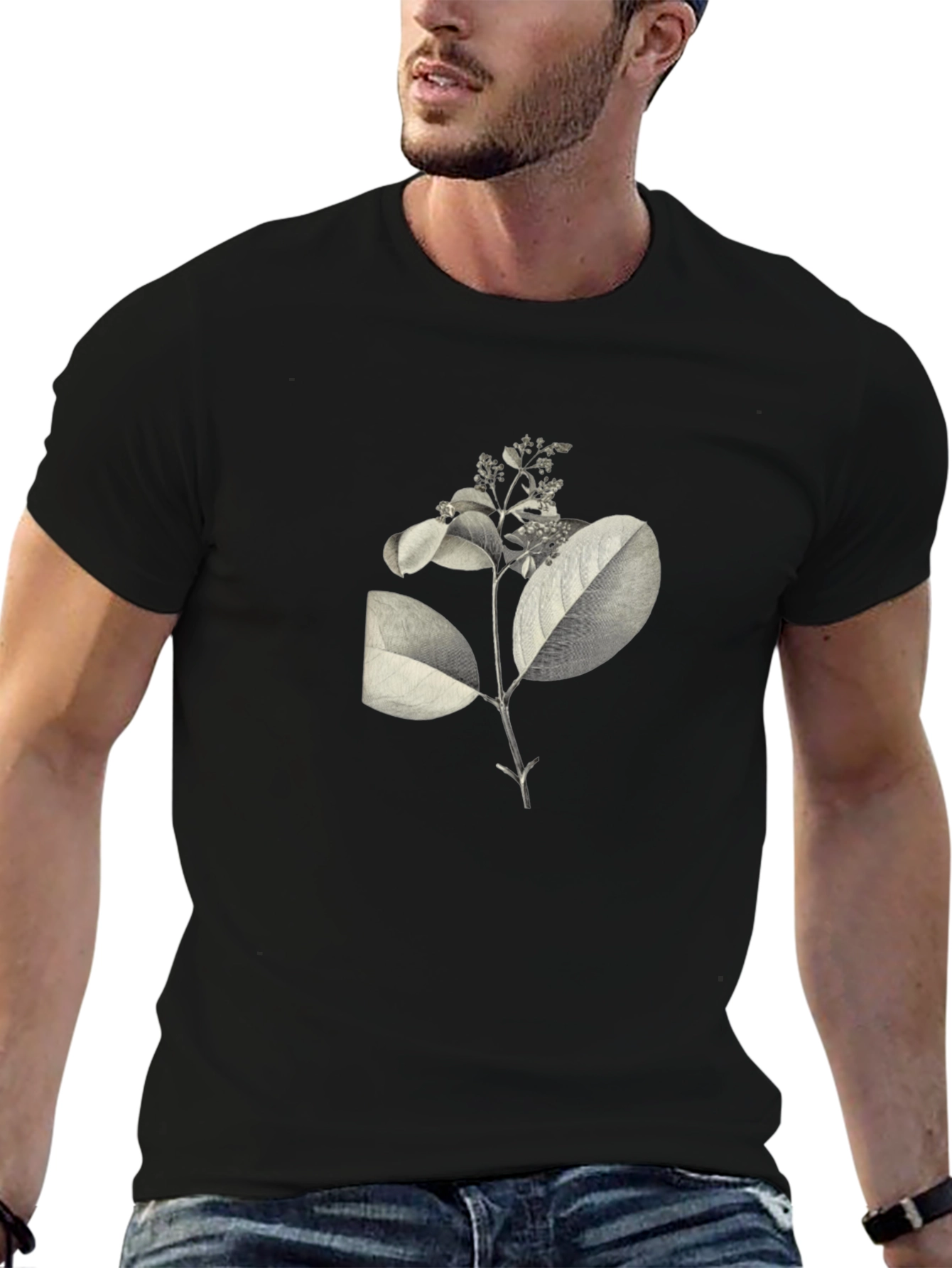 Botanical Print Black T-Shirt