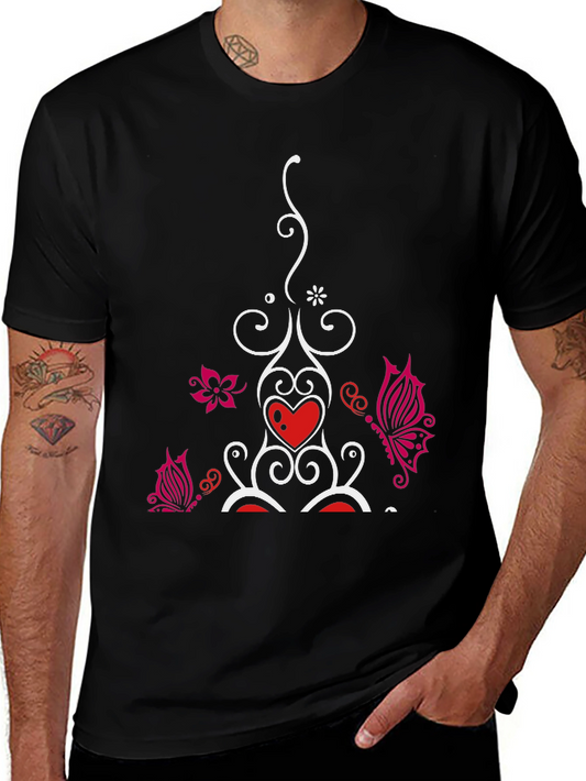 Heart Butterfly Graphic Black T-Shirt