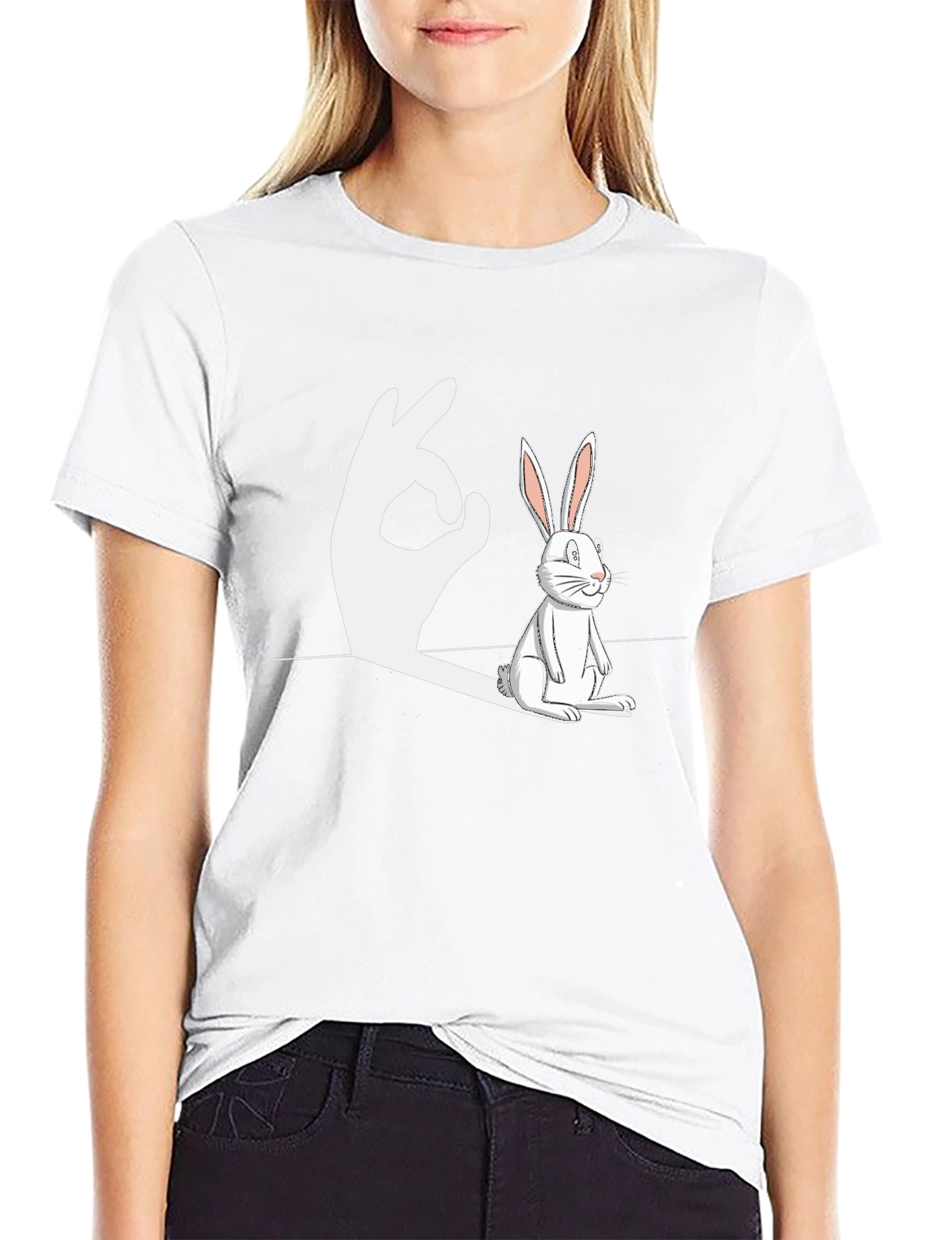 Rabbit Shadow Hand Gesture Funny Graphic T-Shirt