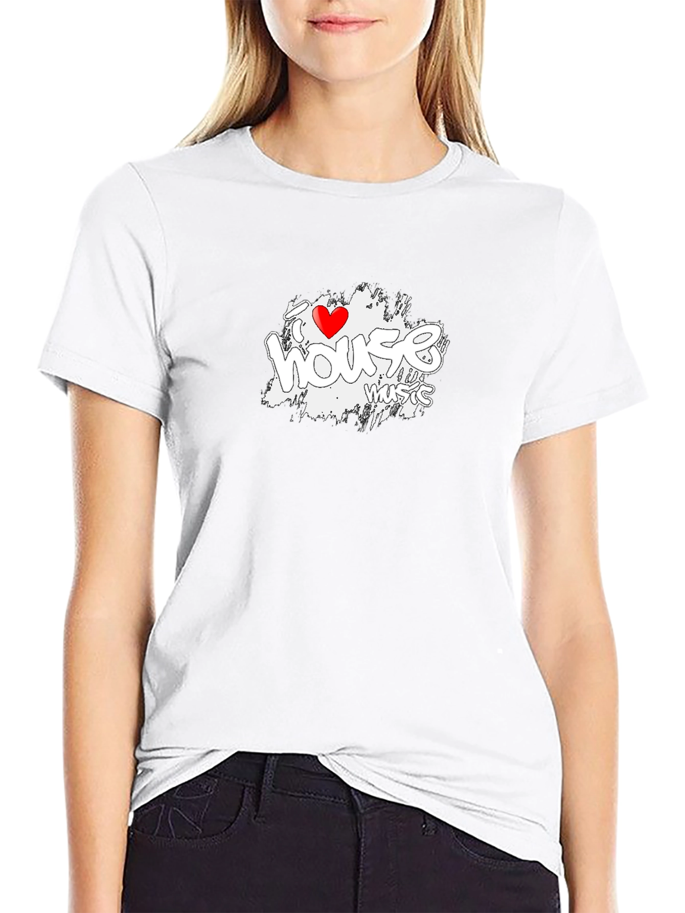 I Love House Music Graphic Tee - Black