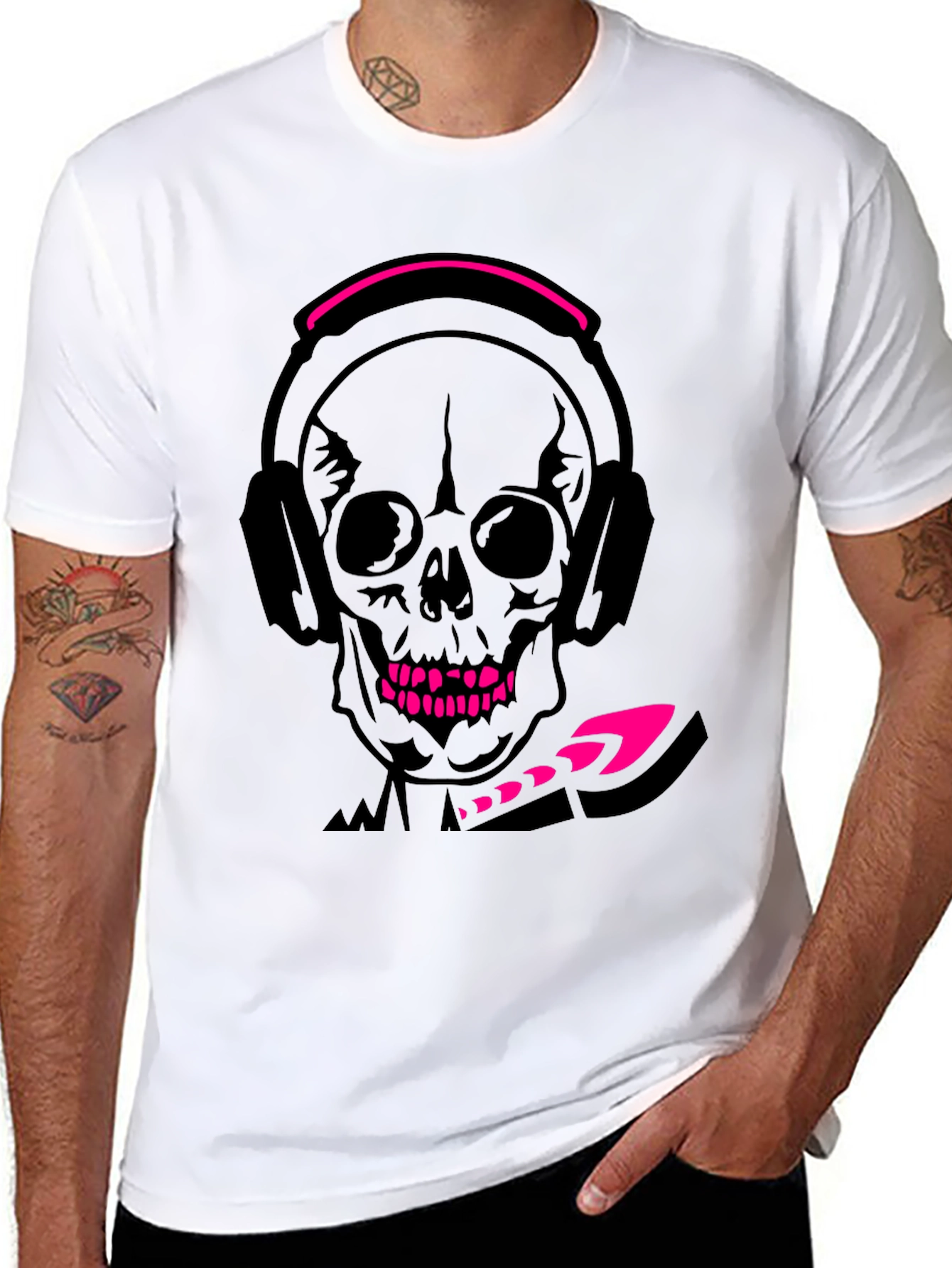 Skull with Headphones Graphic T-Shirt - Cool Design!