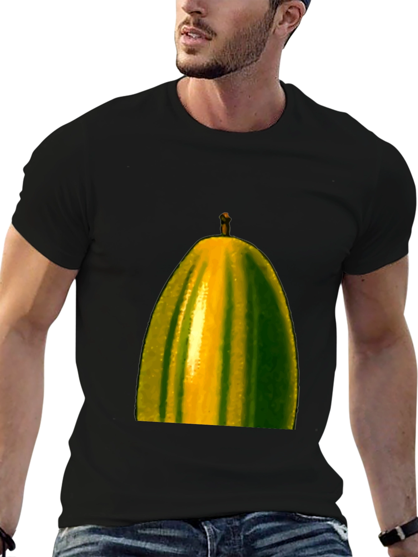Unique Pear Graphic Tee - Black Cotton Blend Shirt