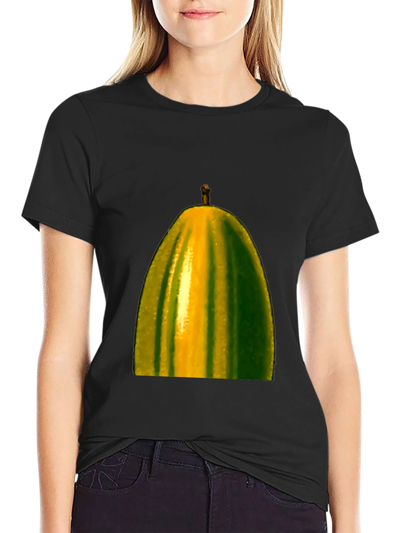 Unique Pear Graphic Tee - Black Cotton Blend Shirt