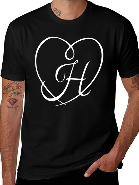 Heart H Letter Black T-Shirt
